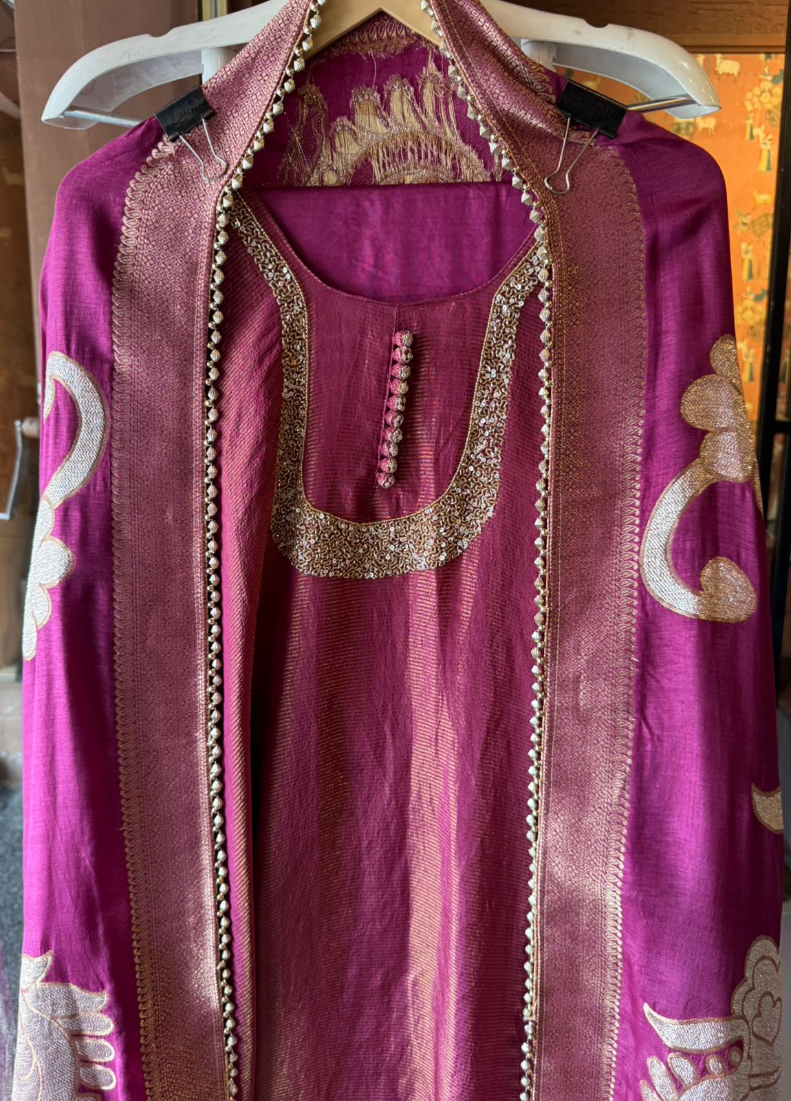 Self Tissue Kurta with Gold lurex Semi stitched shirt