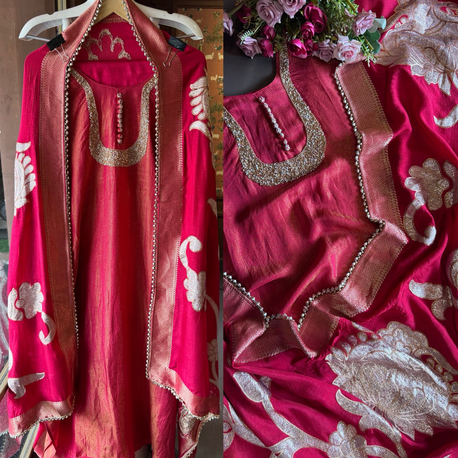 Self Tissue Kurta with Gold lurex Semi stitched shirt