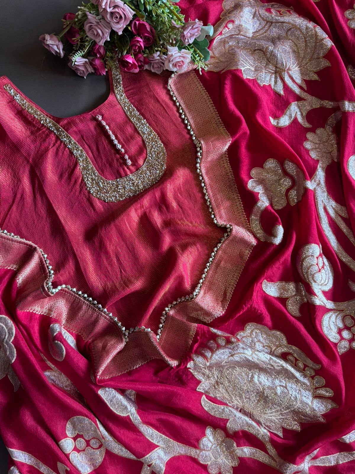 Self Tissue Kurta with Gold lurex Semi stitched shirt