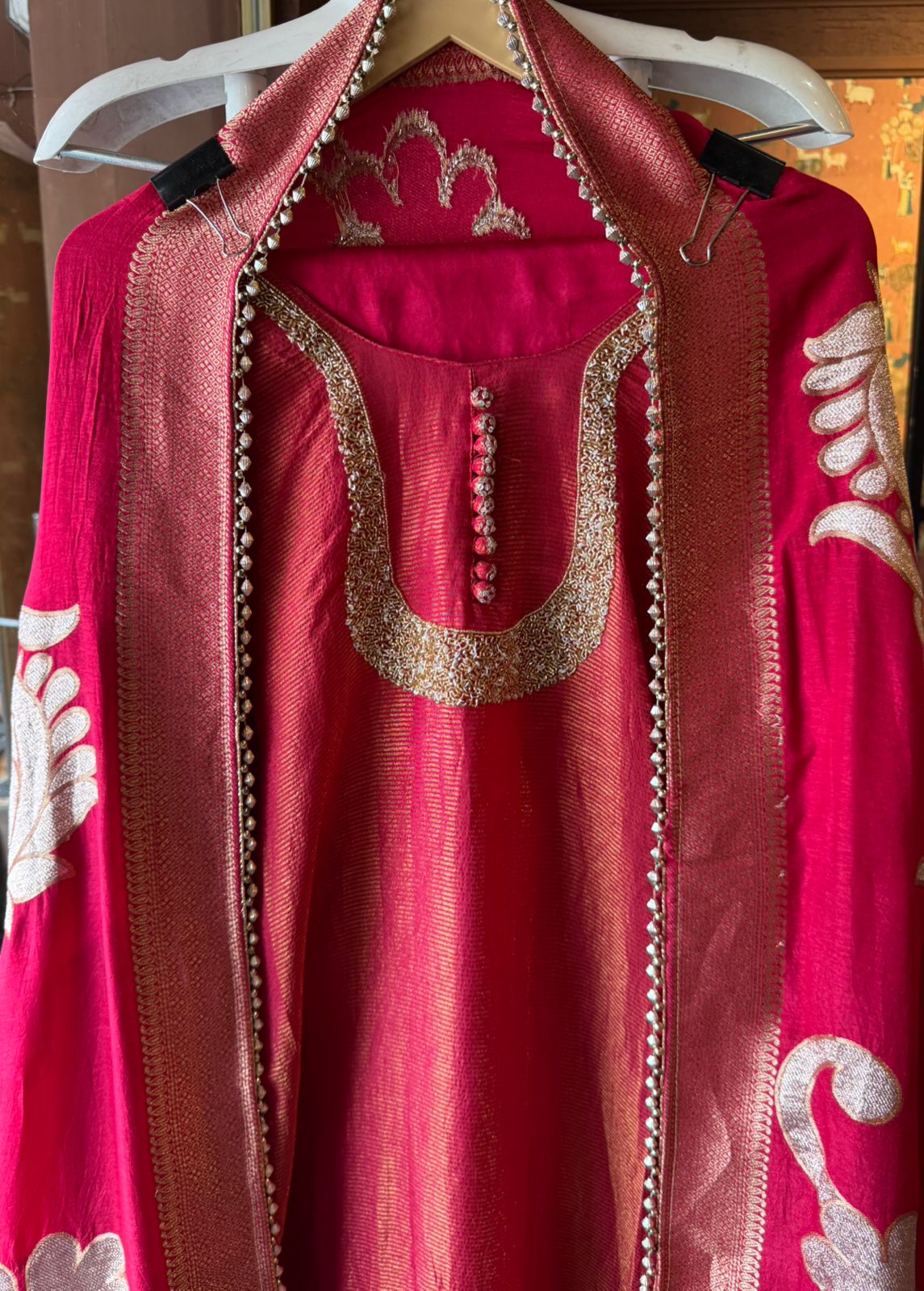 Self Tissue Kurta with Gold lurex Semi stitched shirt