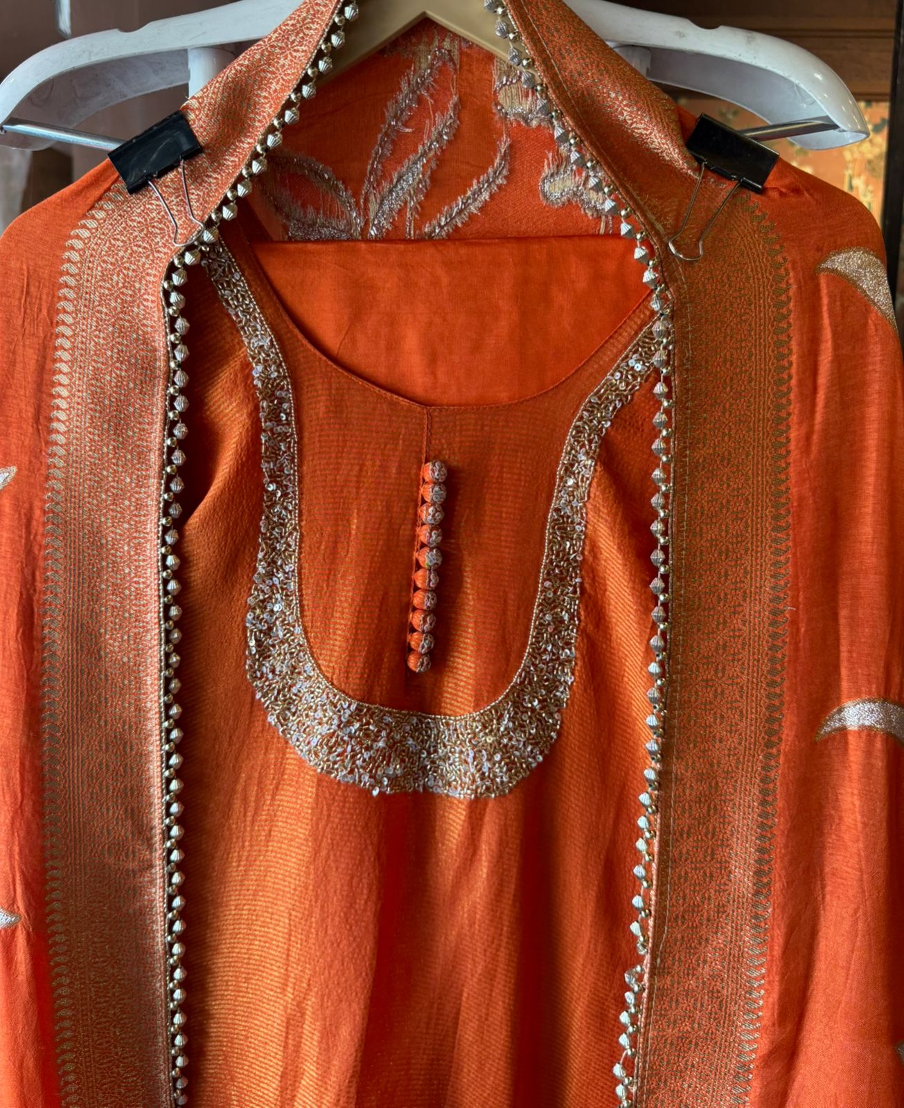 Self Tissue Kurta with Gold lurex Semi stitched shirt