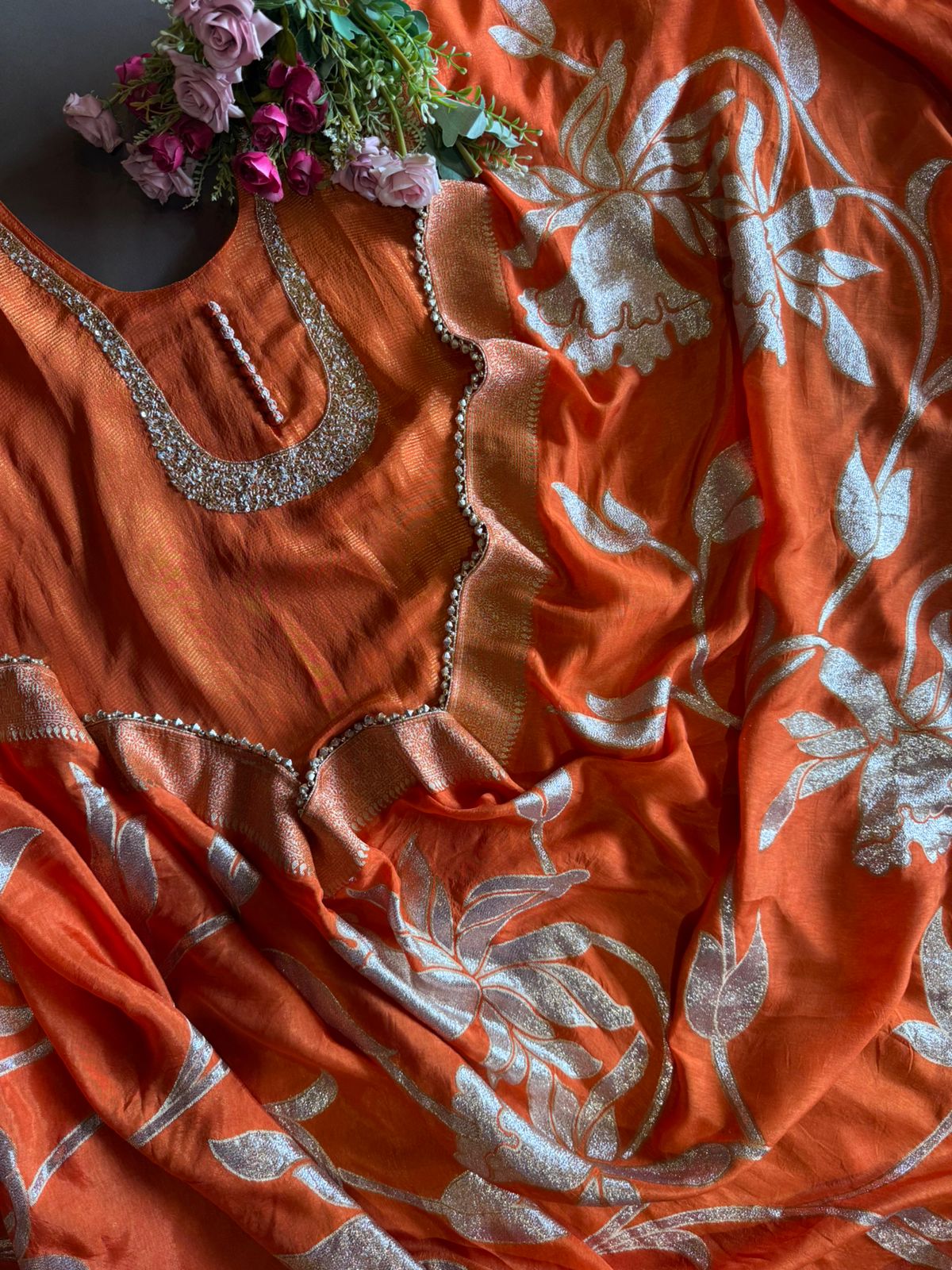 Self Tissue Kurta with Gold lurex Semi stitched shirt