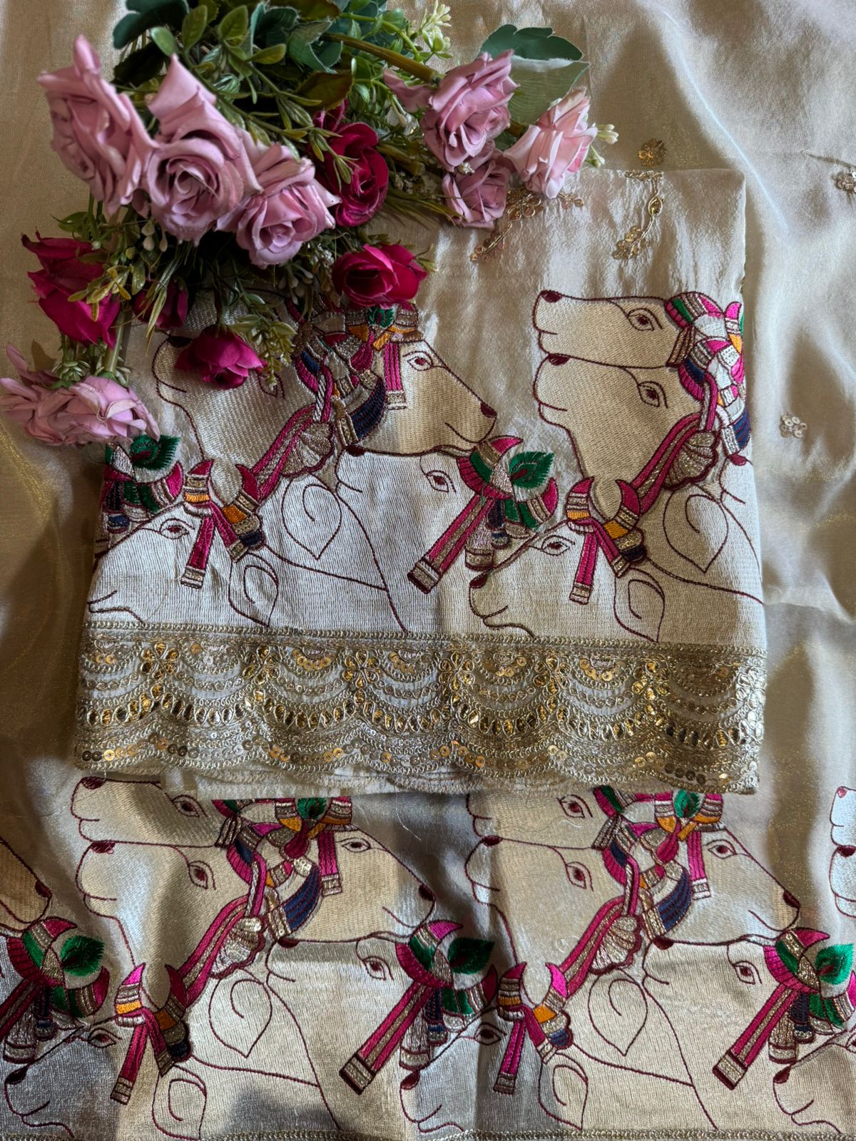 Shimmer tissue Unstitched gold Zari