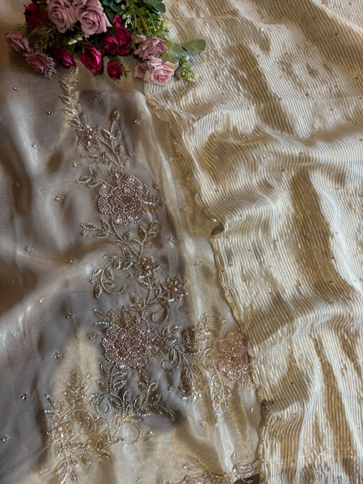 Soft ivory cream base on Shimmer tissue