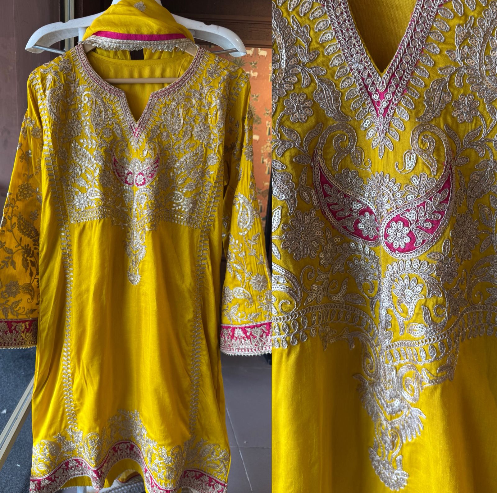 Pure 100% silk Kurta with Very beautiful Gold Zari
