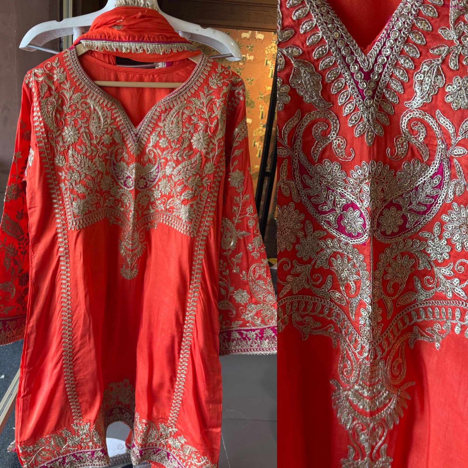 Pure 100% silk Kurta with Very beautiful Gold Zari