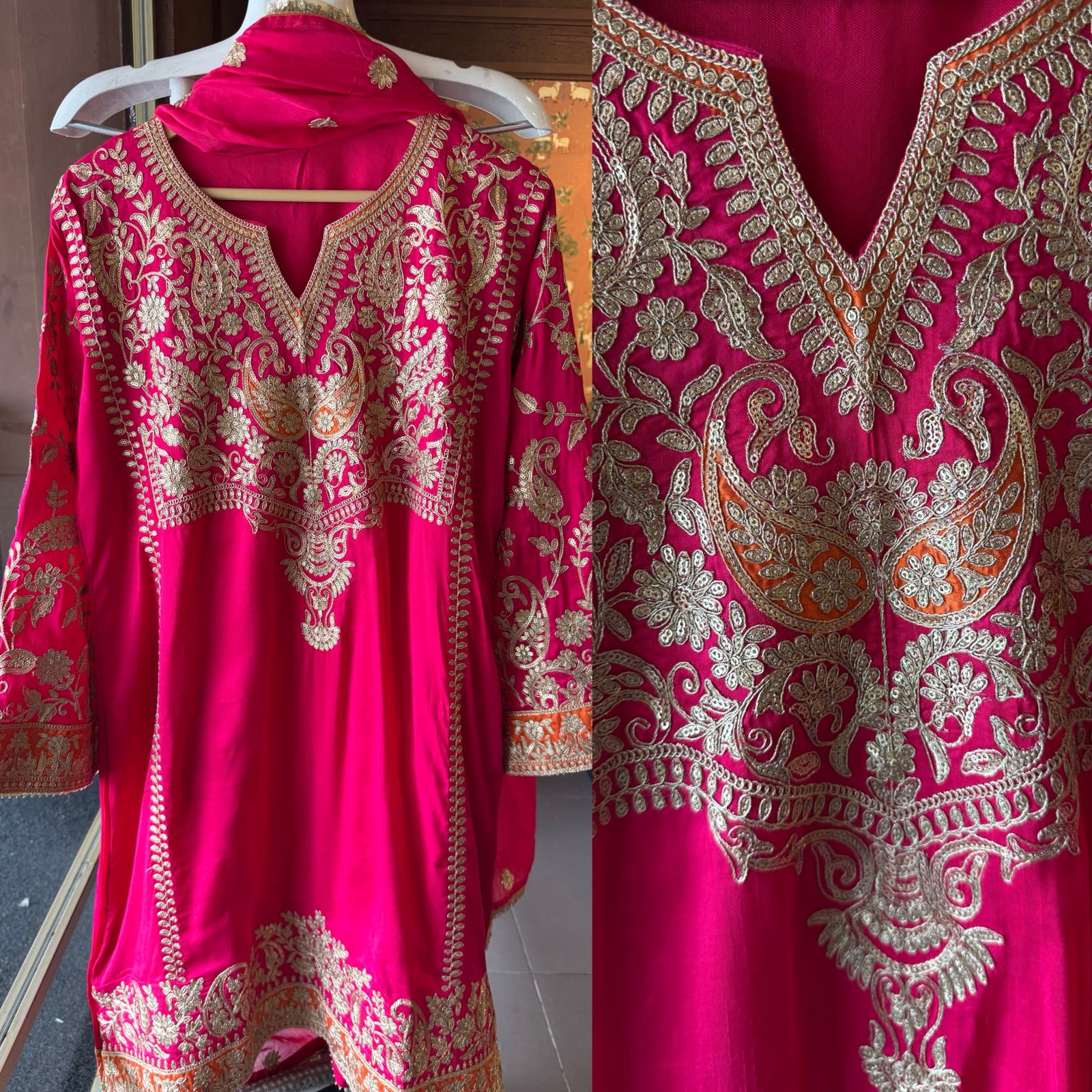 Pure 100% silk Kurta with Very beautiful Gold Zari