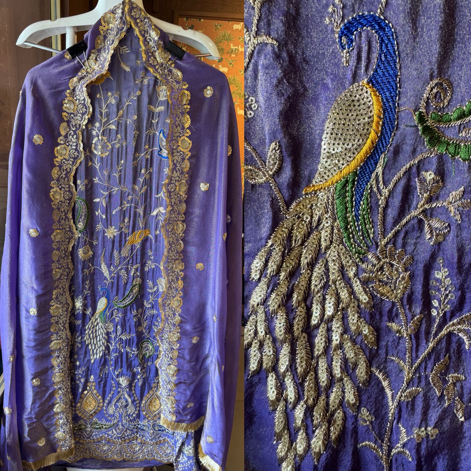 zardozi-style embroidery on shimmer tissue