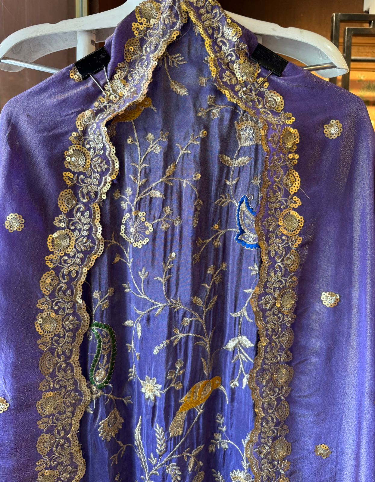 zardozi-style embroidery on shimmer tissue