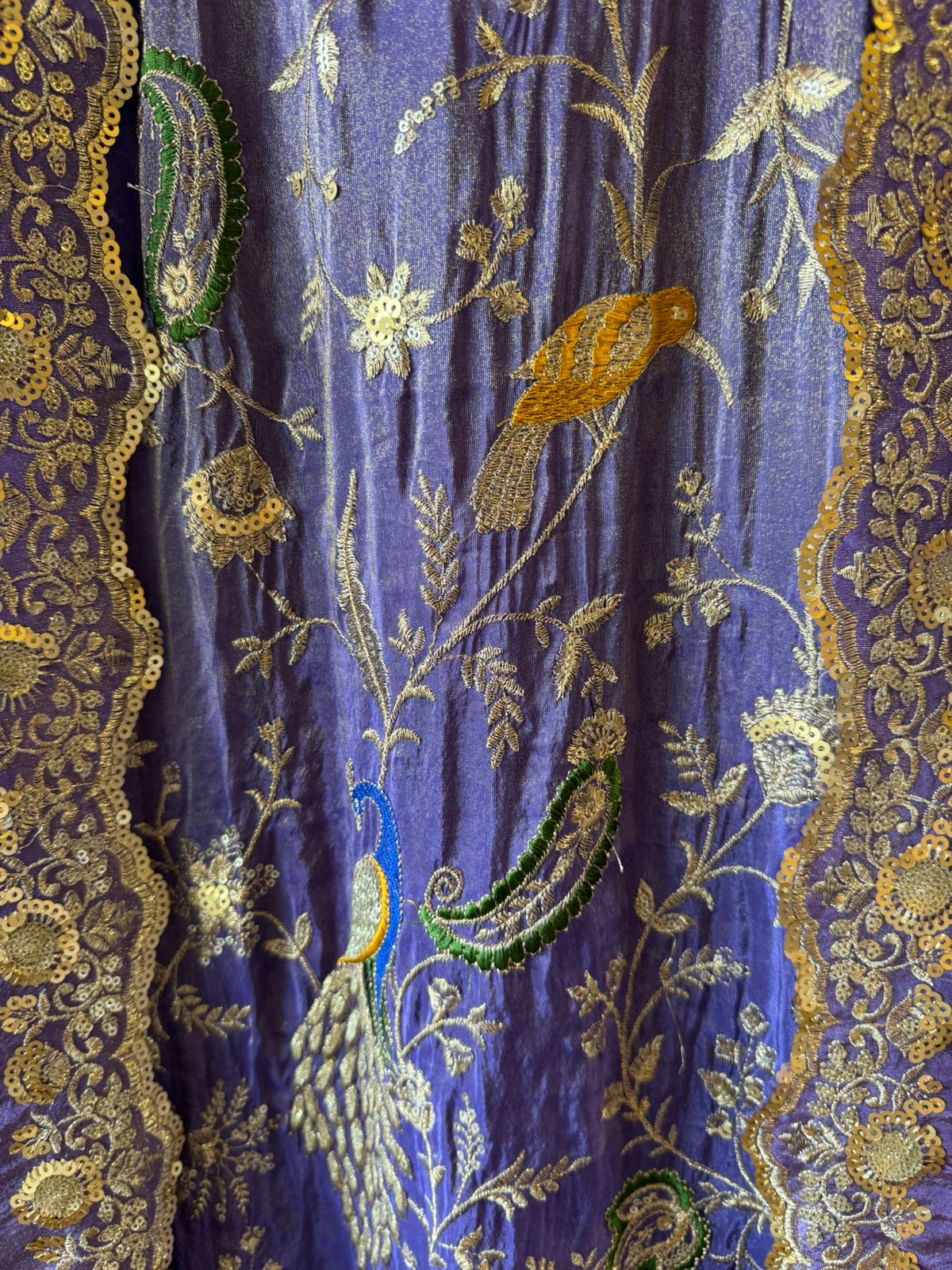 zardozi-style embroidery on shimmer tissue