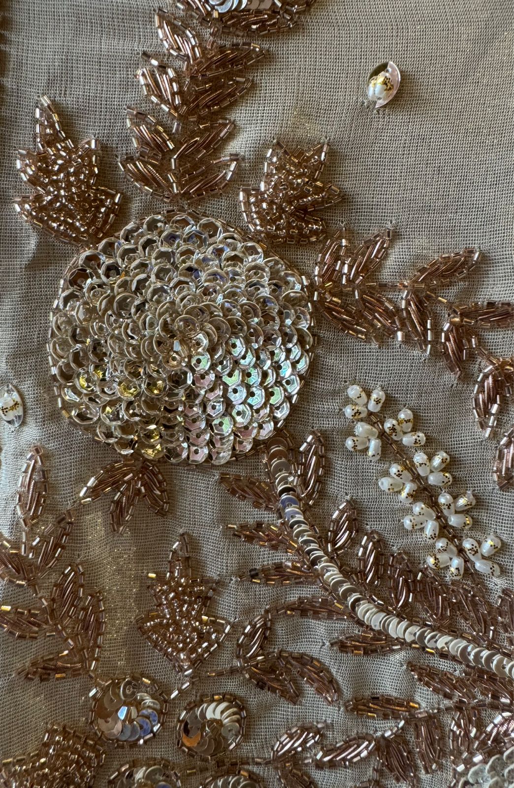 Presenting an elegant and heavily embellished beige/ivory Suit