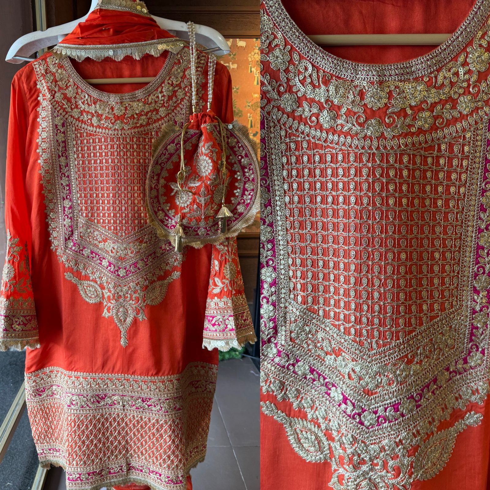 Pure 100% silk Kurta with Very beautiful Gold Zari