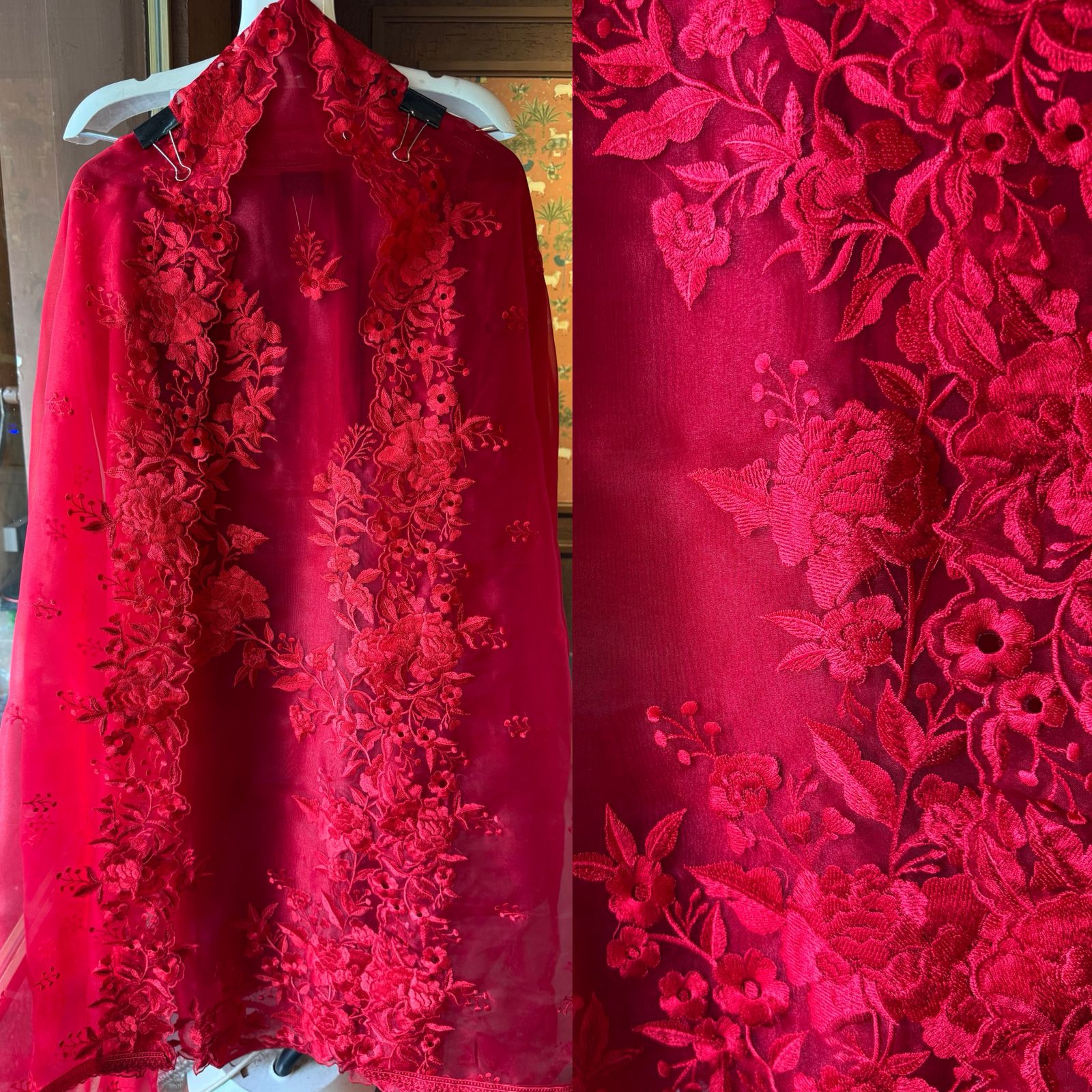 Pure Glass tissue Heavy floral thread embroidered Suit