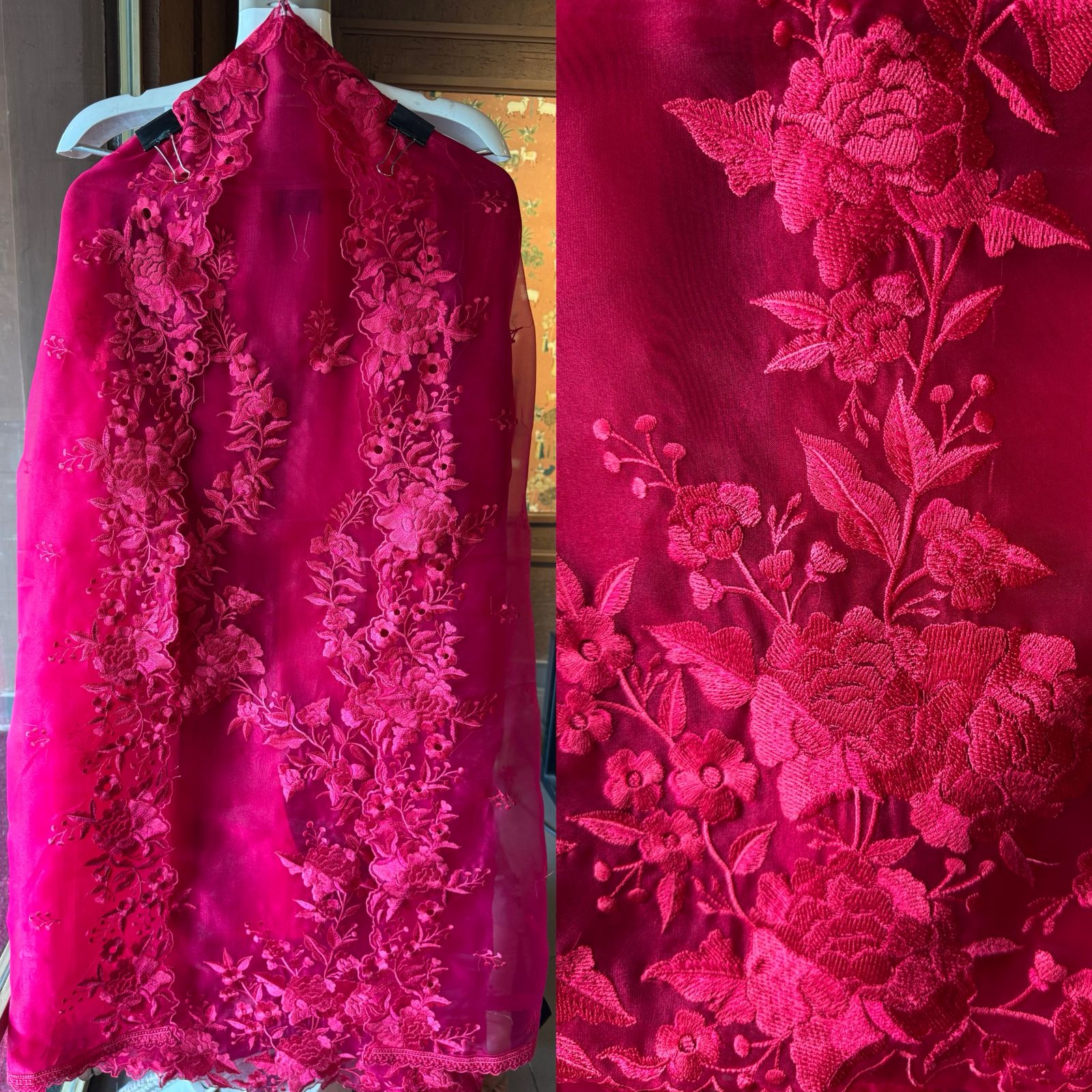 Pure Glass tissue Heavy floral thread embroidered Suit