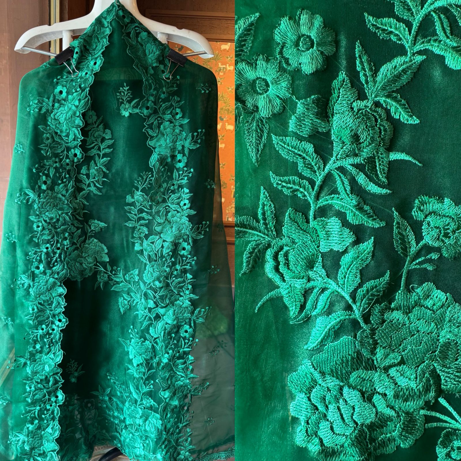 Pure Glass tissue Heavy floral thread embroidered Suit