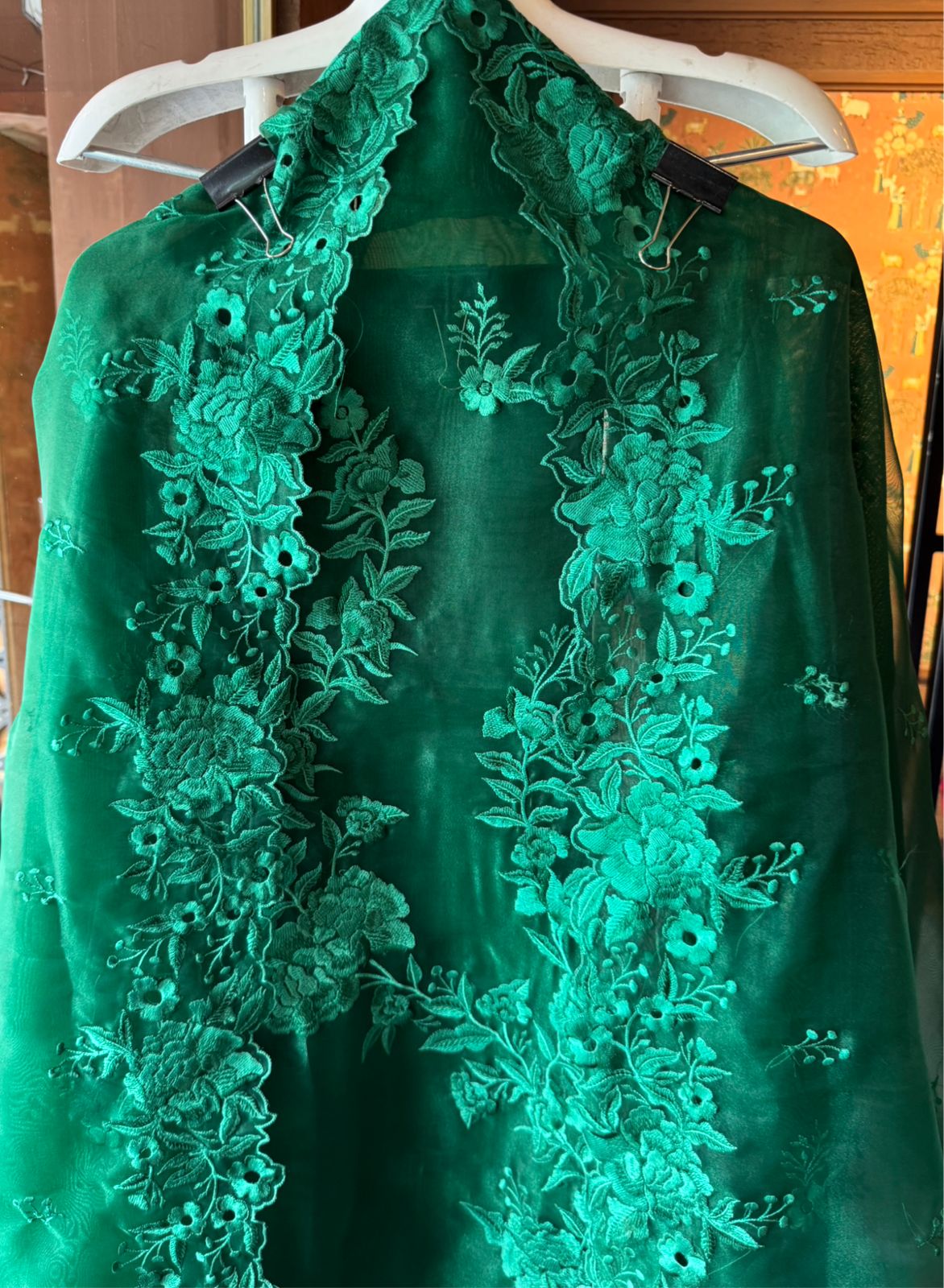 Pure Glass tissue Heavy floral thread embroidered Suit