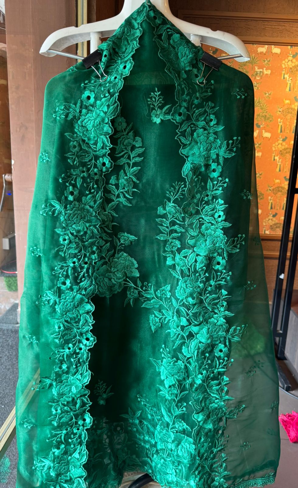 Pure Glass tissue Heavy floral thread embroidered Suit