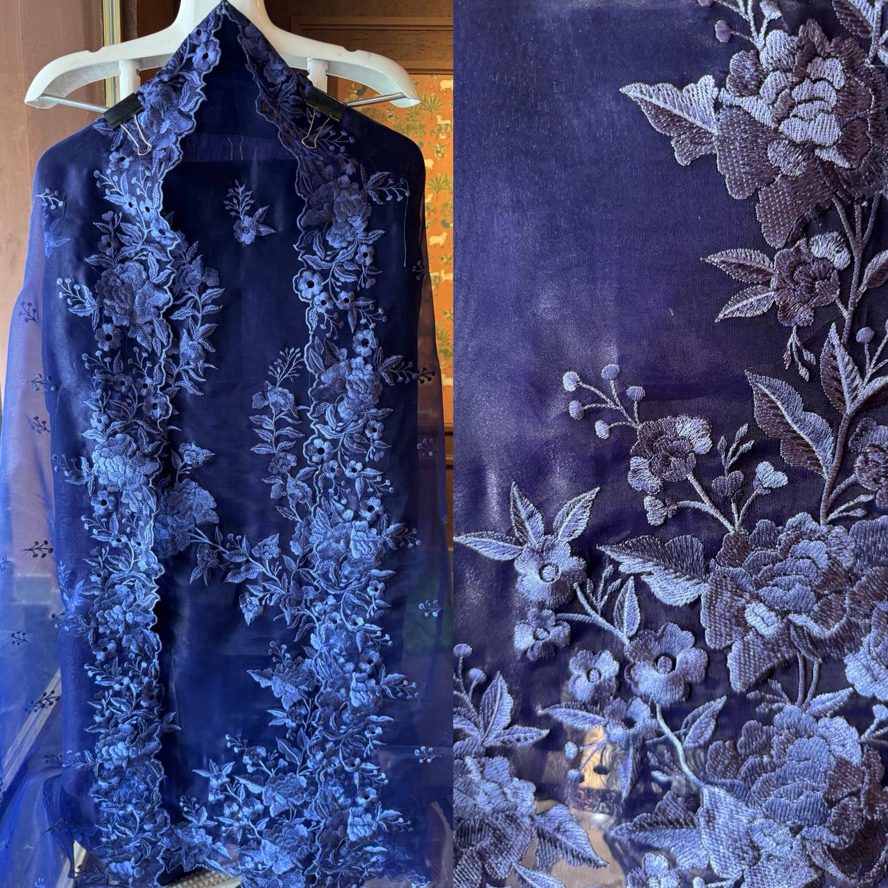 Pure Glass tissue Heavy floral thread embroidered Suit