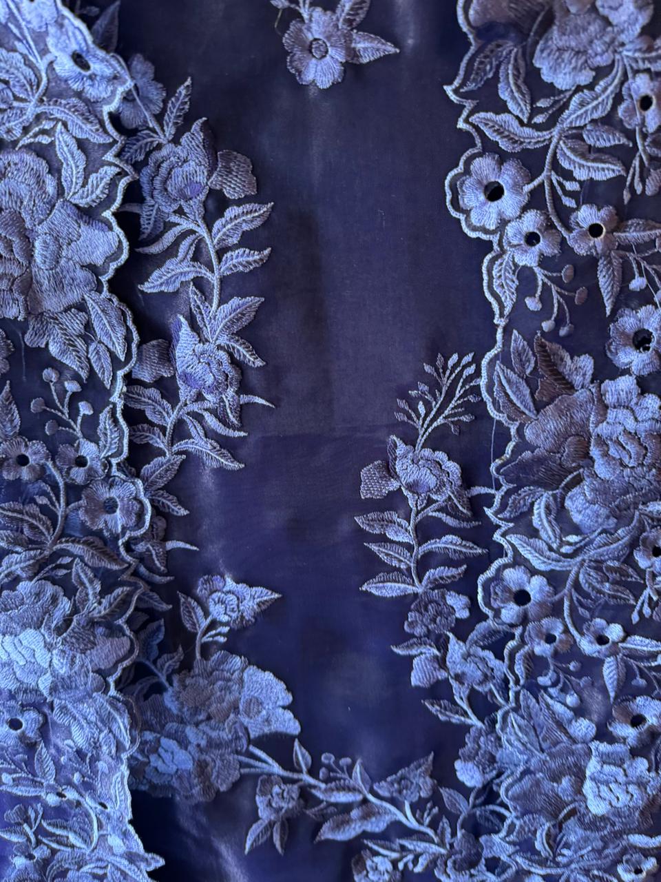 Pure Glass tissue Heavy floral thread embroidered Suit