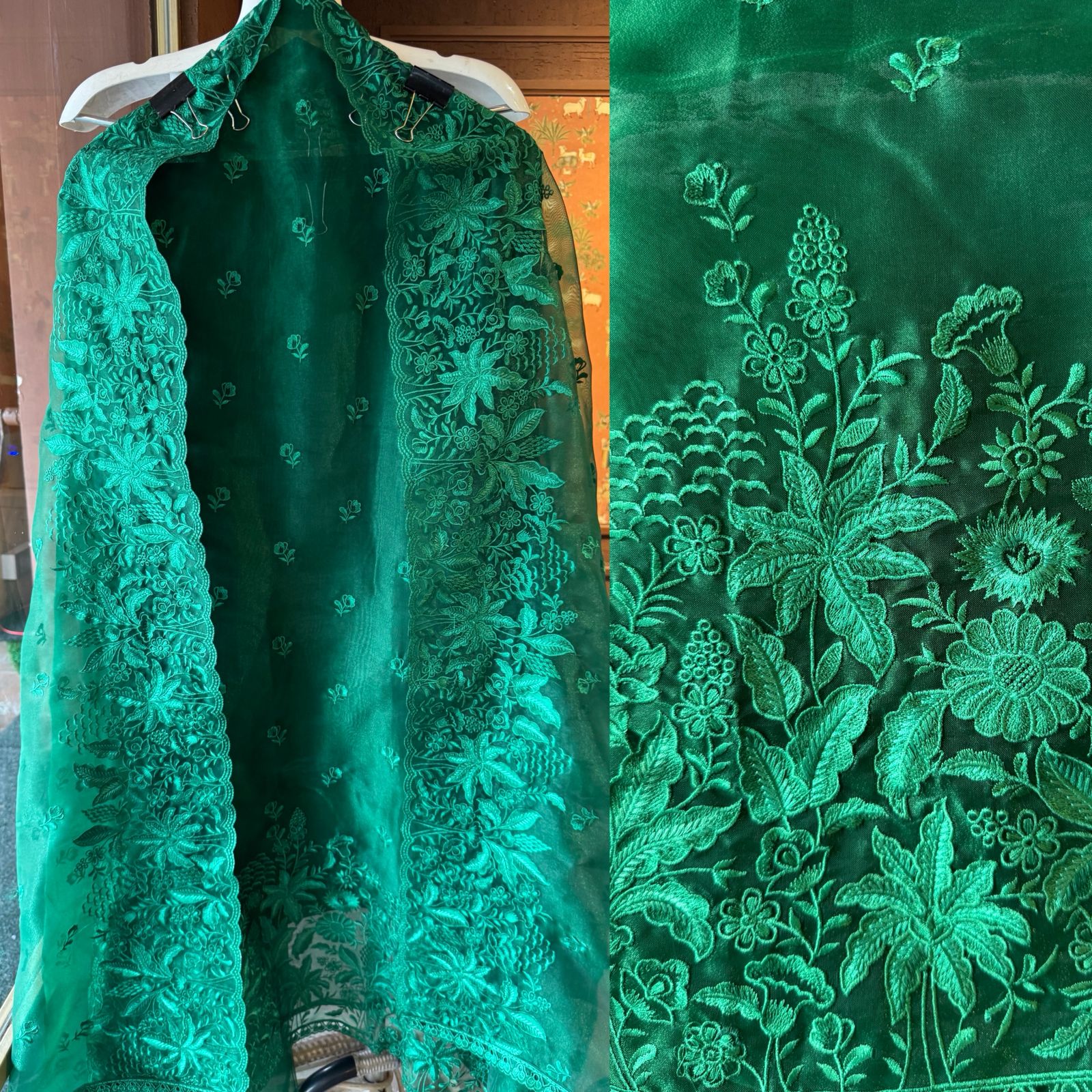 Pure Glass tissue Heavy floral thread embroidered Suit