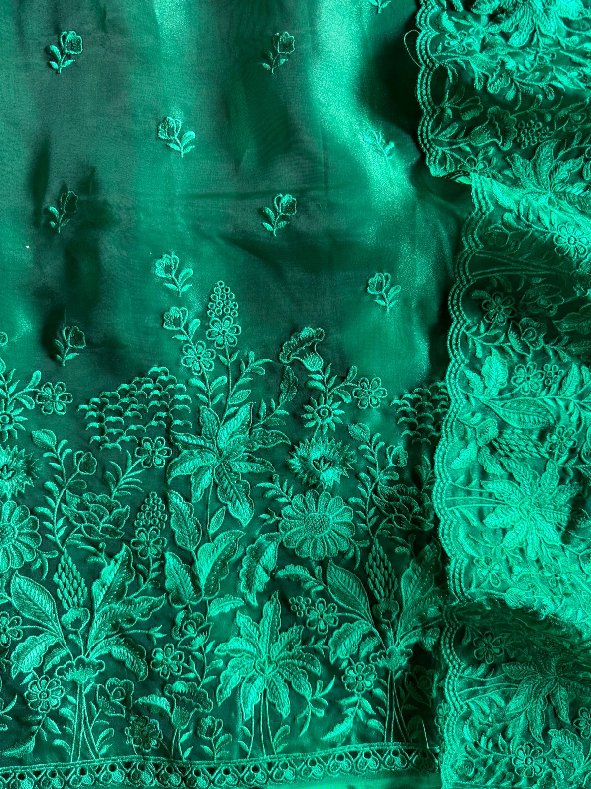 Pure Glass tissue Heavy floral thread embroidered Suit