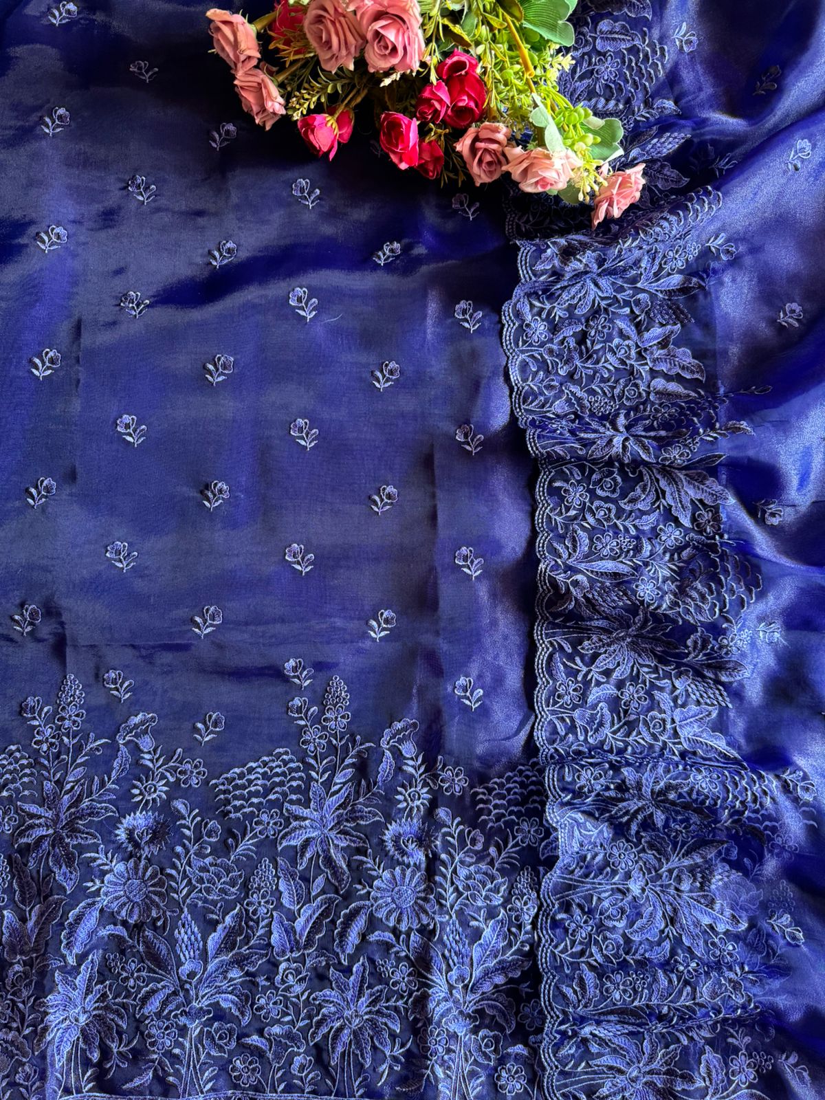 Pure Glass tissue Heavy floral thread embroidered Suit