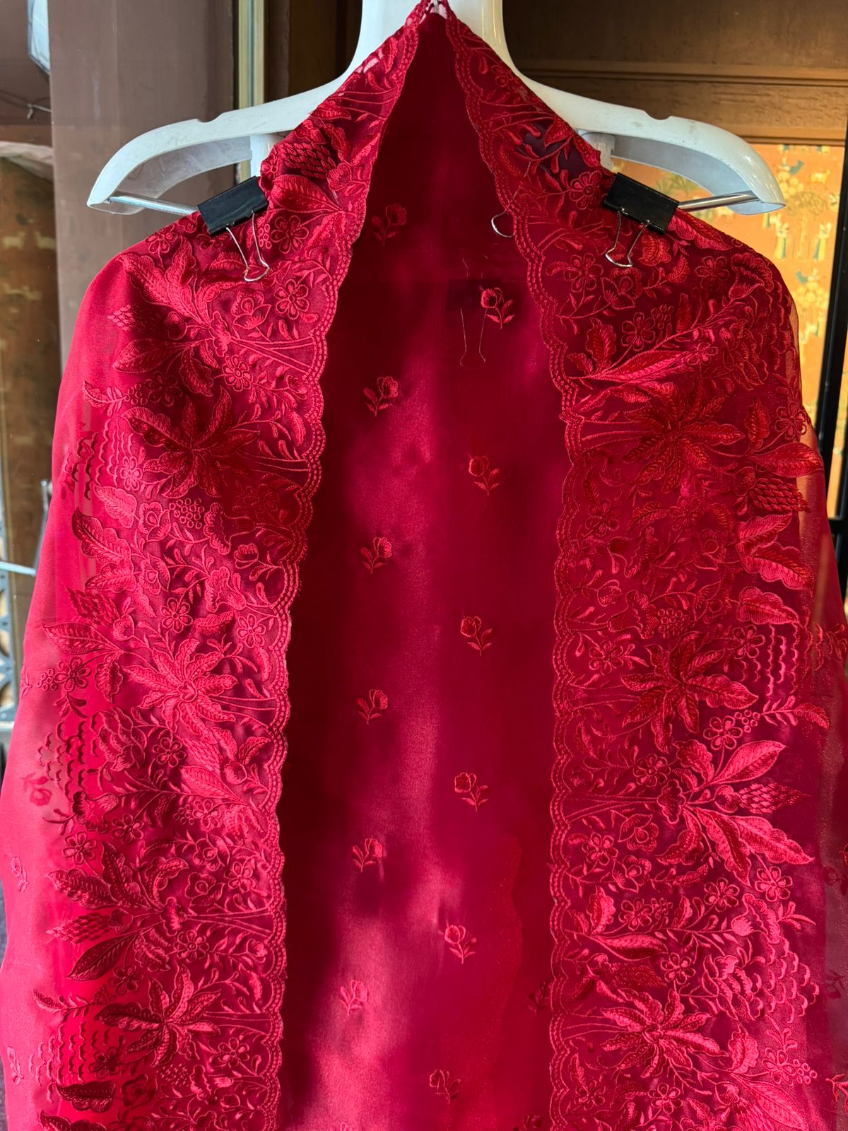 Pure Glass tissue Heavy floral thread embroidered Suit