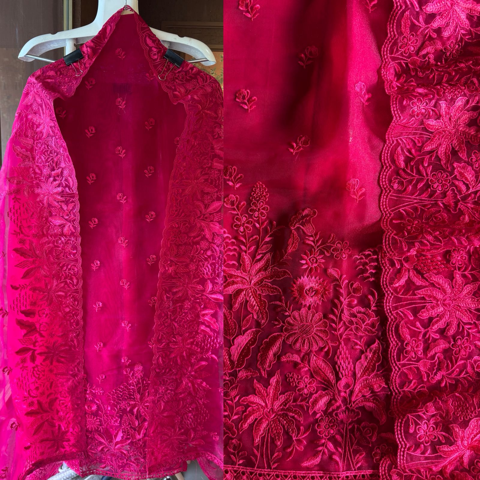 Pure Glass tissue Heavy floral thread embroidered Suit