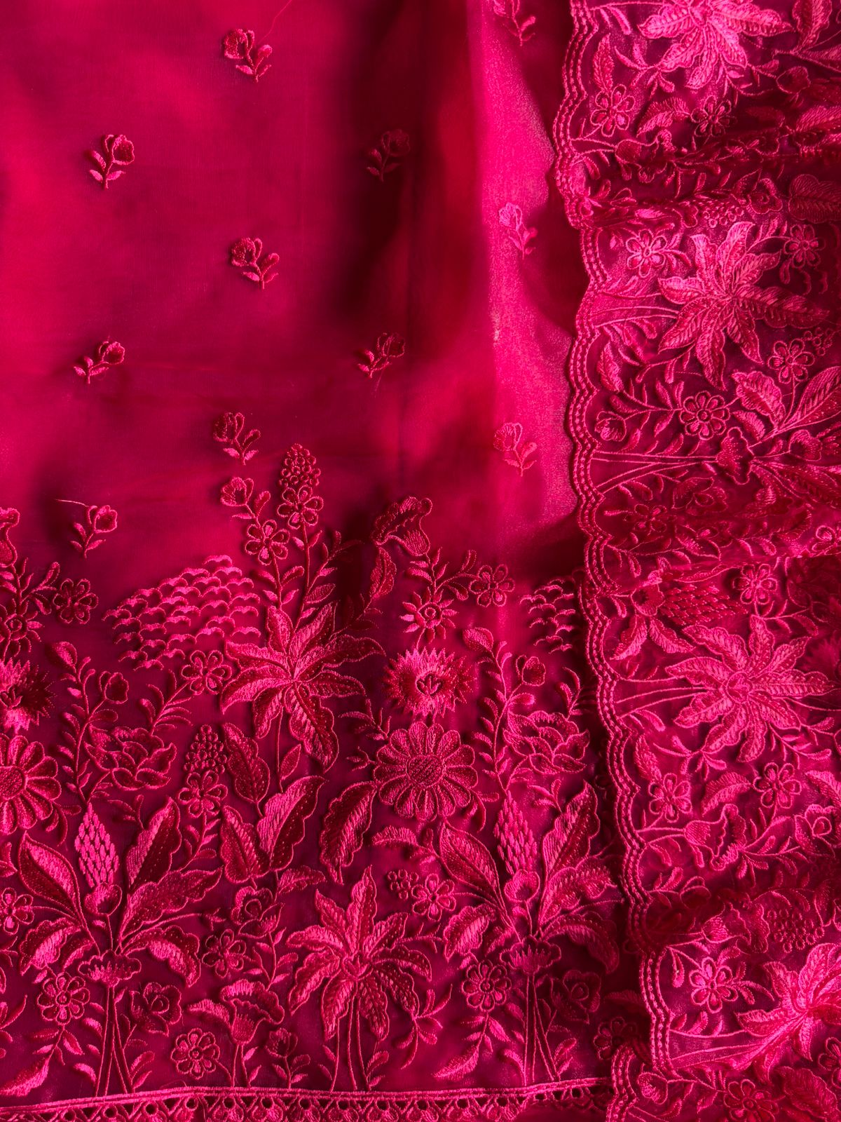 Pure Glass tissue Heavy floral thread embroidered Suit