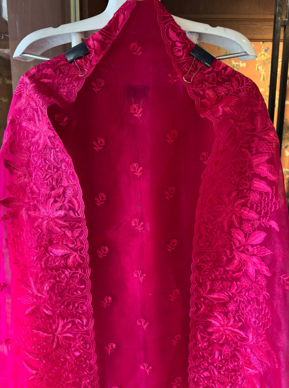 Pure Glass tissue Heavy floral thread embroidered Suit