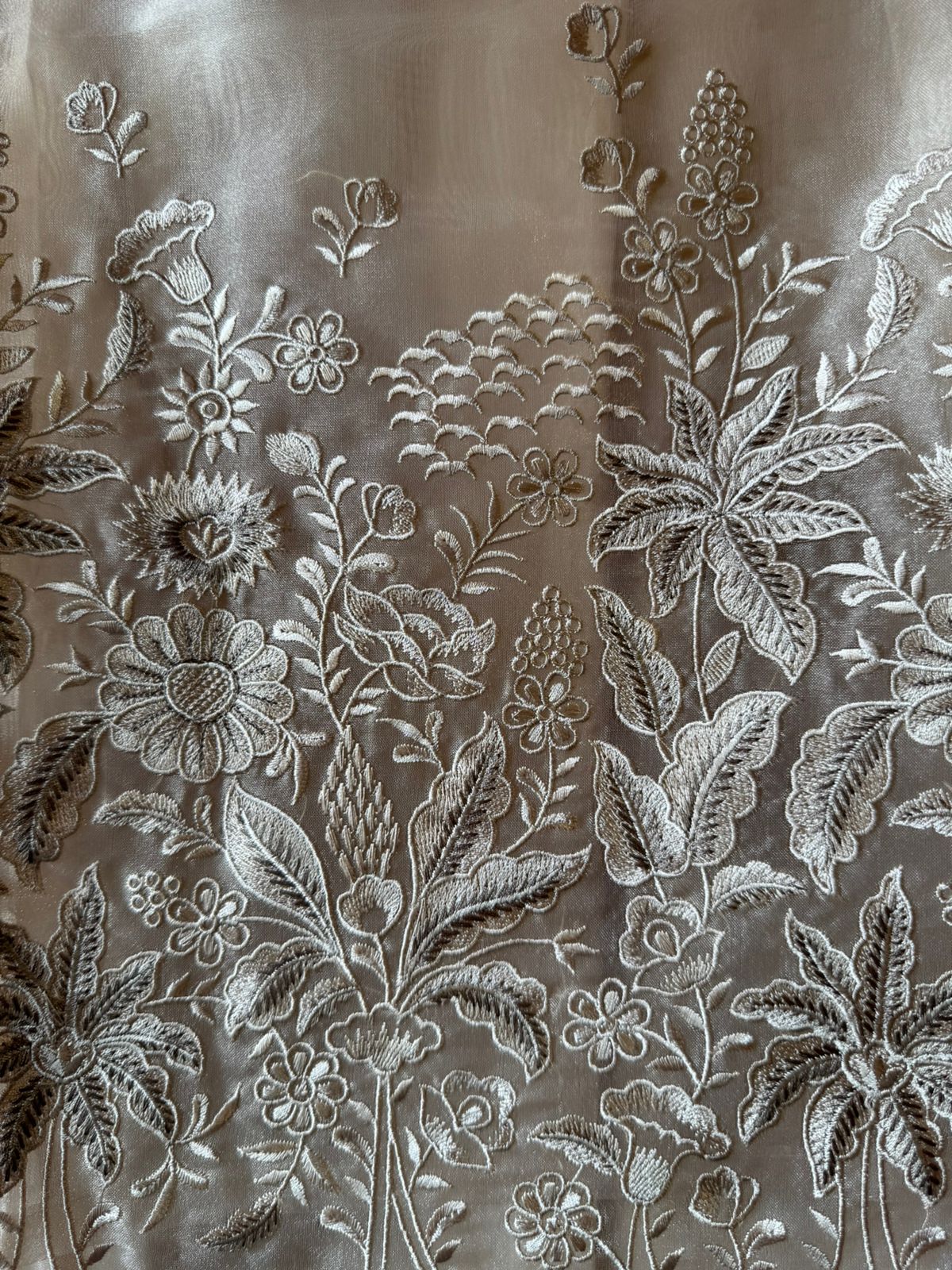 Pure Glass tissue Heavy floral thread embroidered Suit