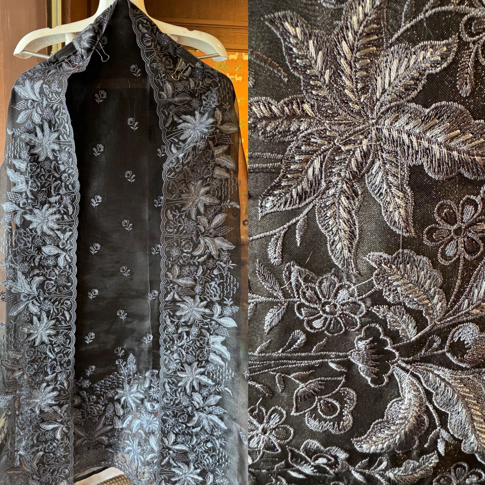 Pure Glass tissue Heavy floral thread embroidered Suit