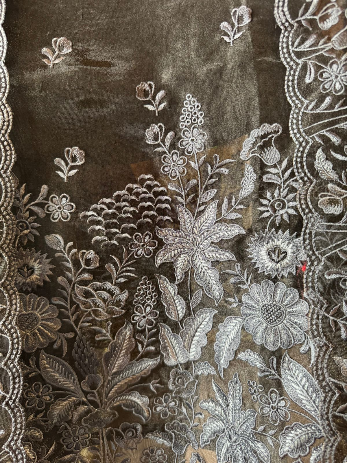 Pure Glass tissue Heavy floral thread embroidered Suit