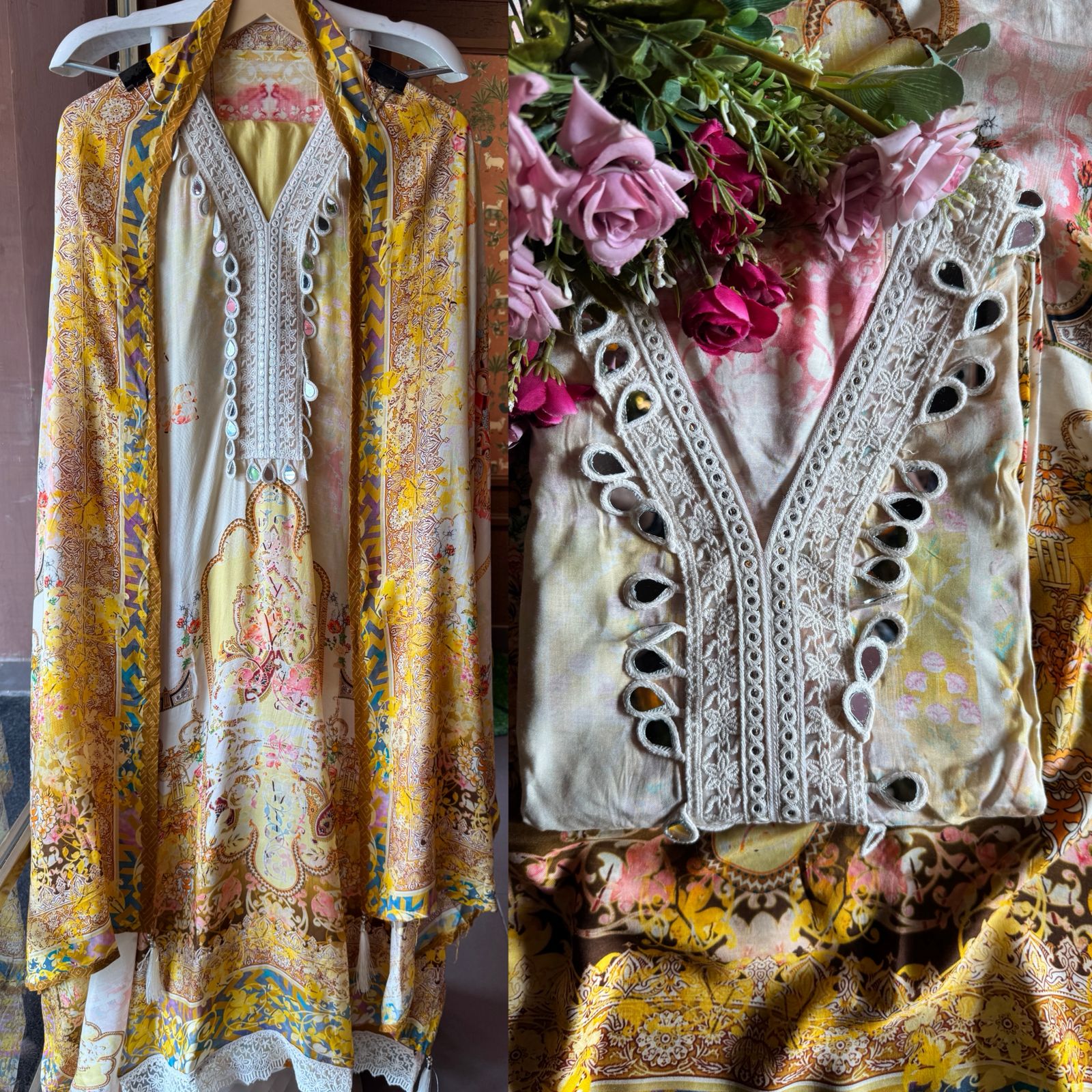 Digital print with mughal-inspired motifs and baroque floral patterns