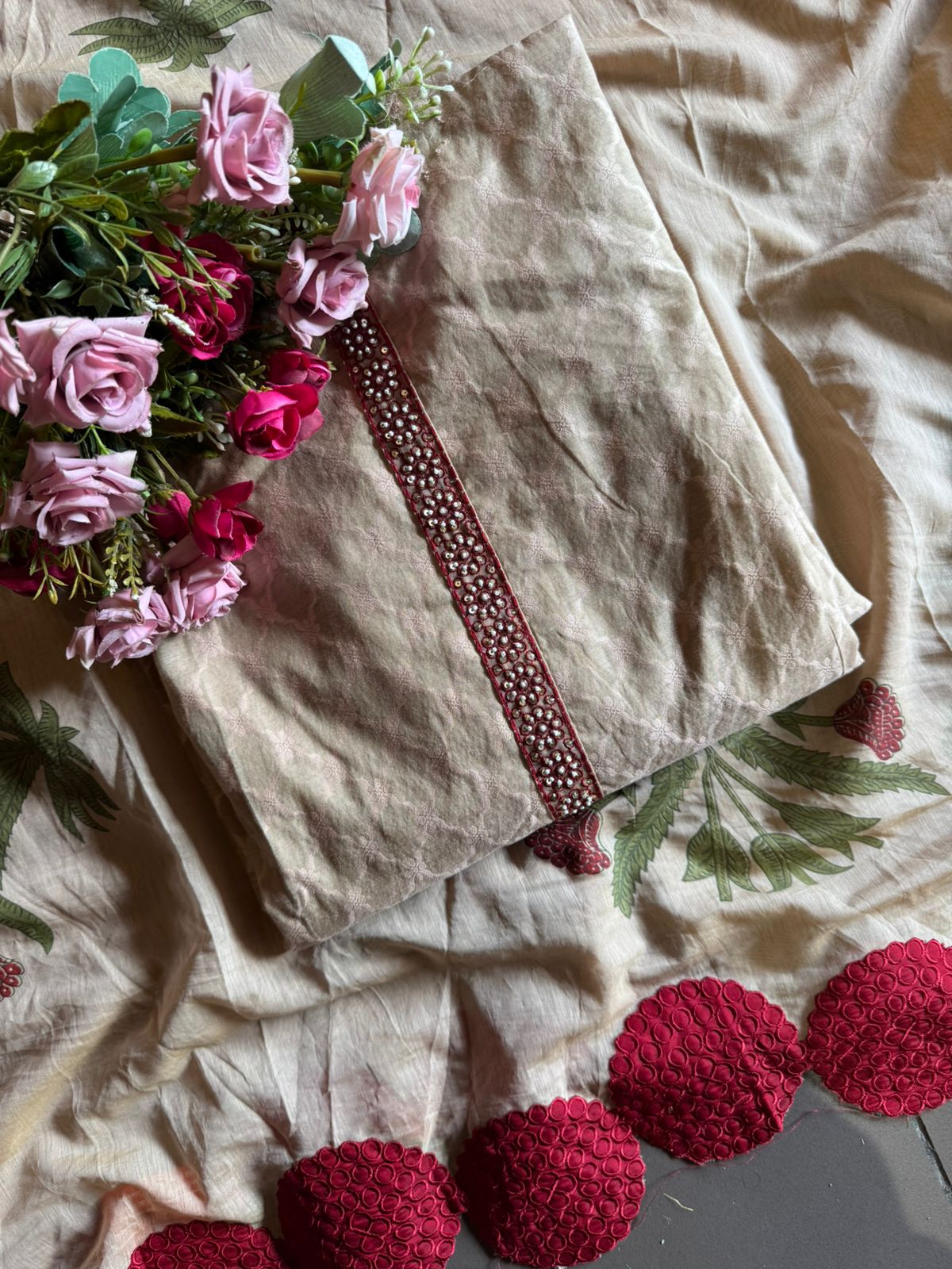 Cotton chanderi unstitched suits