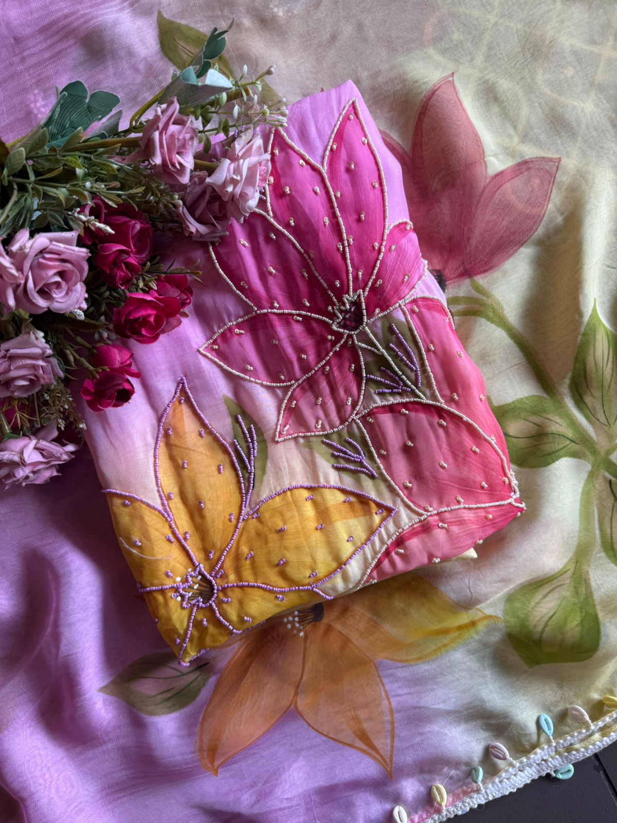 Ombré shaded soft and flowy organza  Unstitched shirt