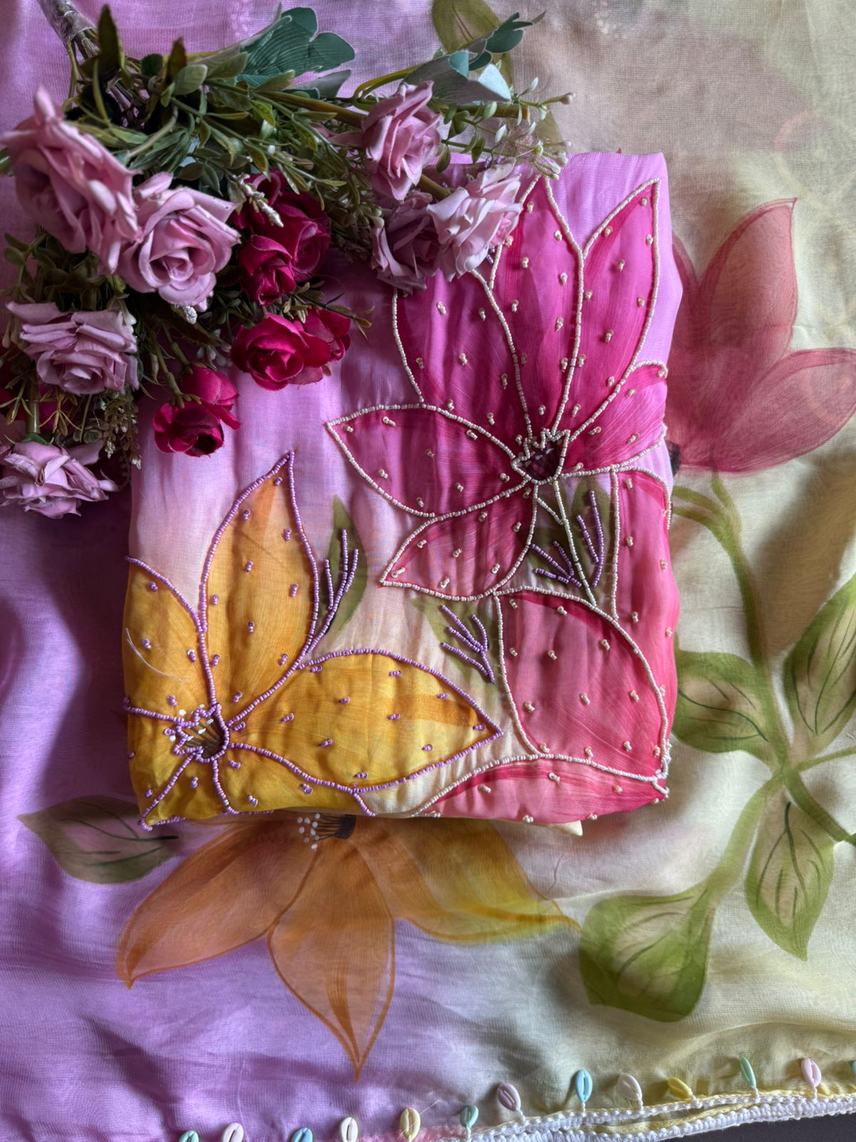 Ombré shaded soft and flowy organza  Unstitched shirt