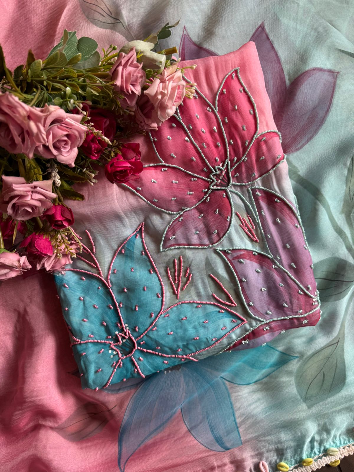 Ombré shaded soft and flowy organza  Unstitched shirt