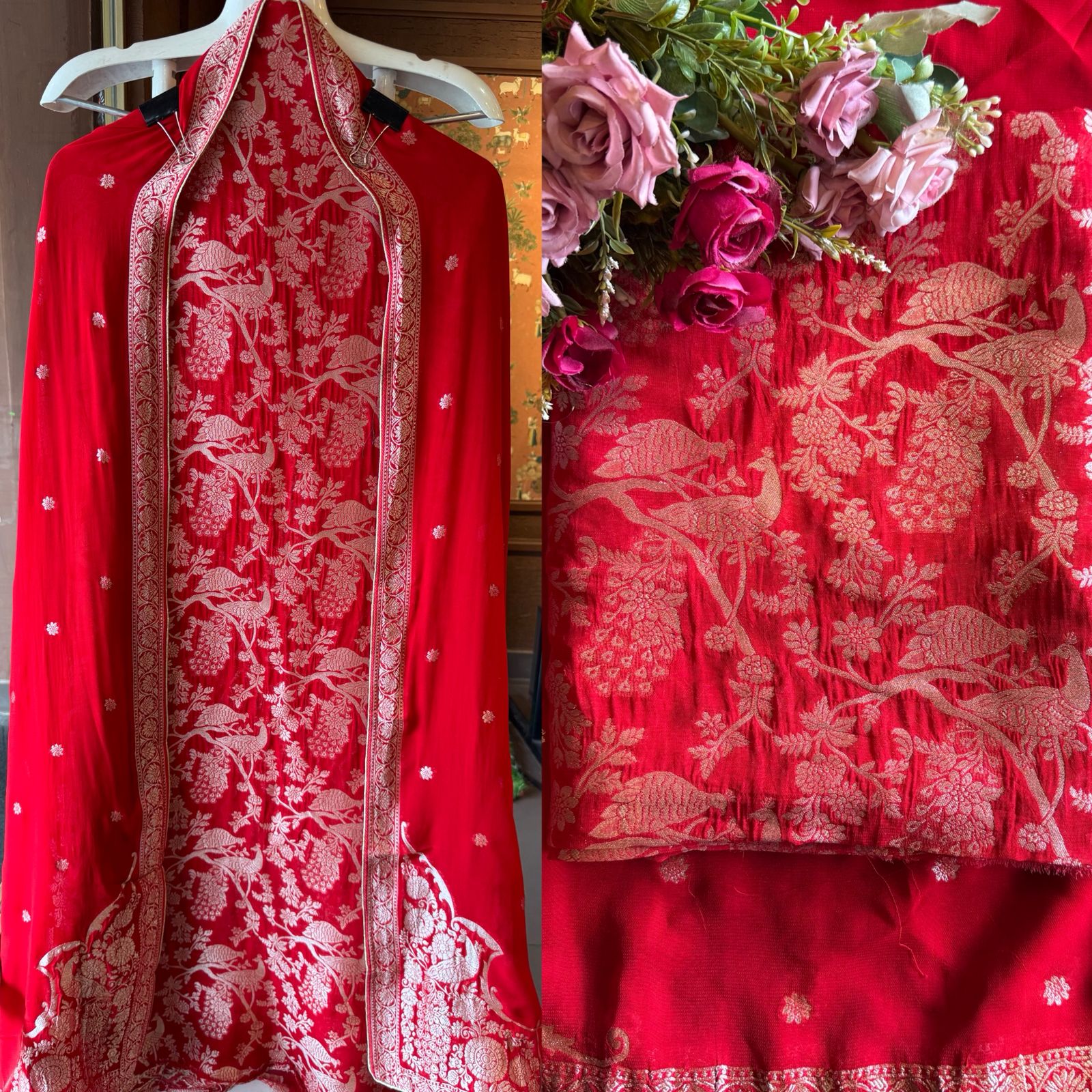 Golden zari woven in a fine Banarasi-style