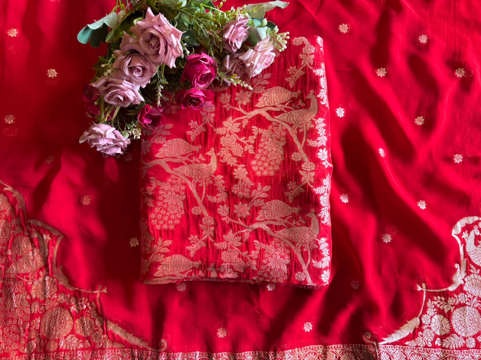 Golden zari woven in a fine Banarasi-style