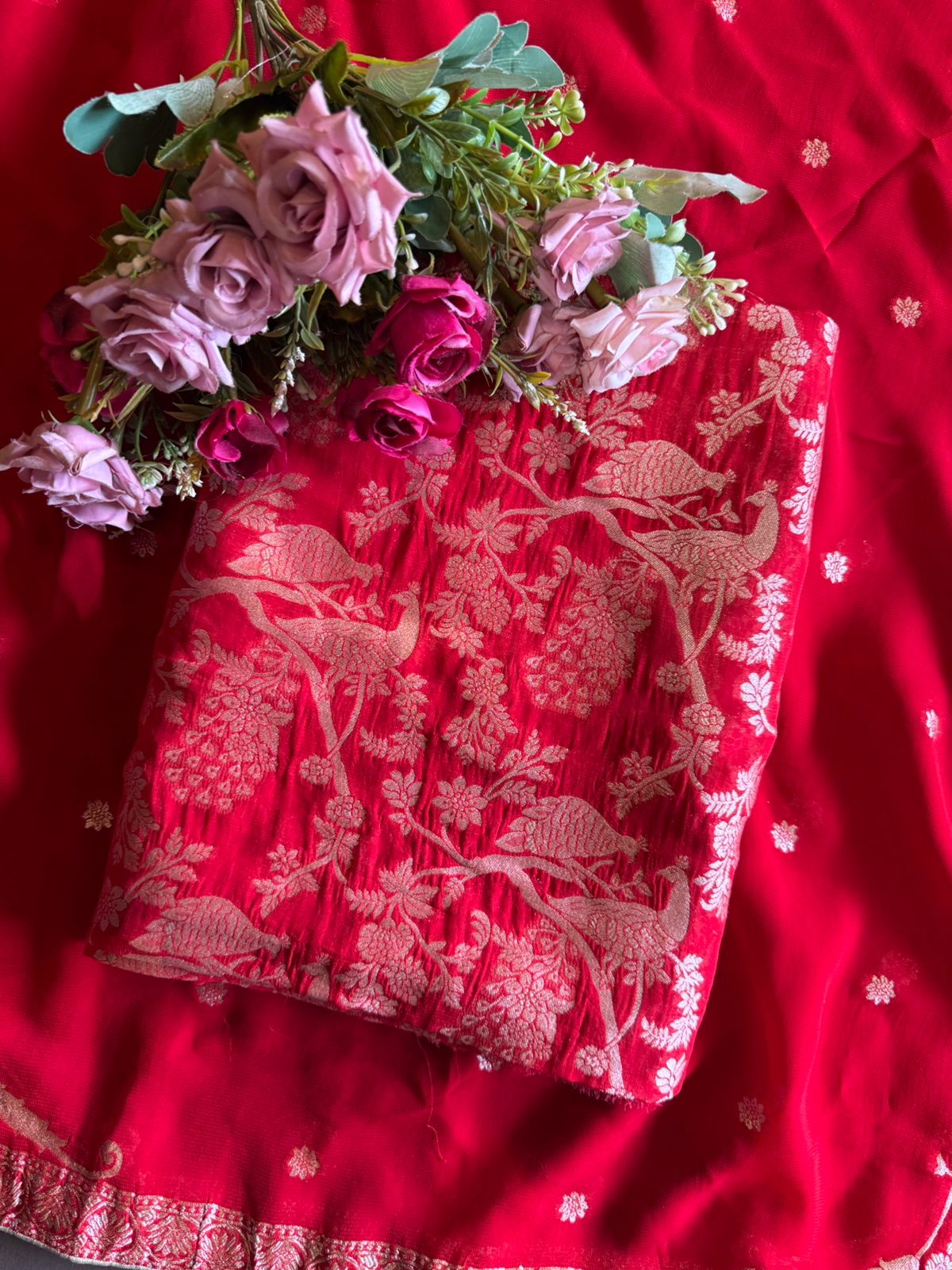 Golden zari woven in a fine Banarasi-style