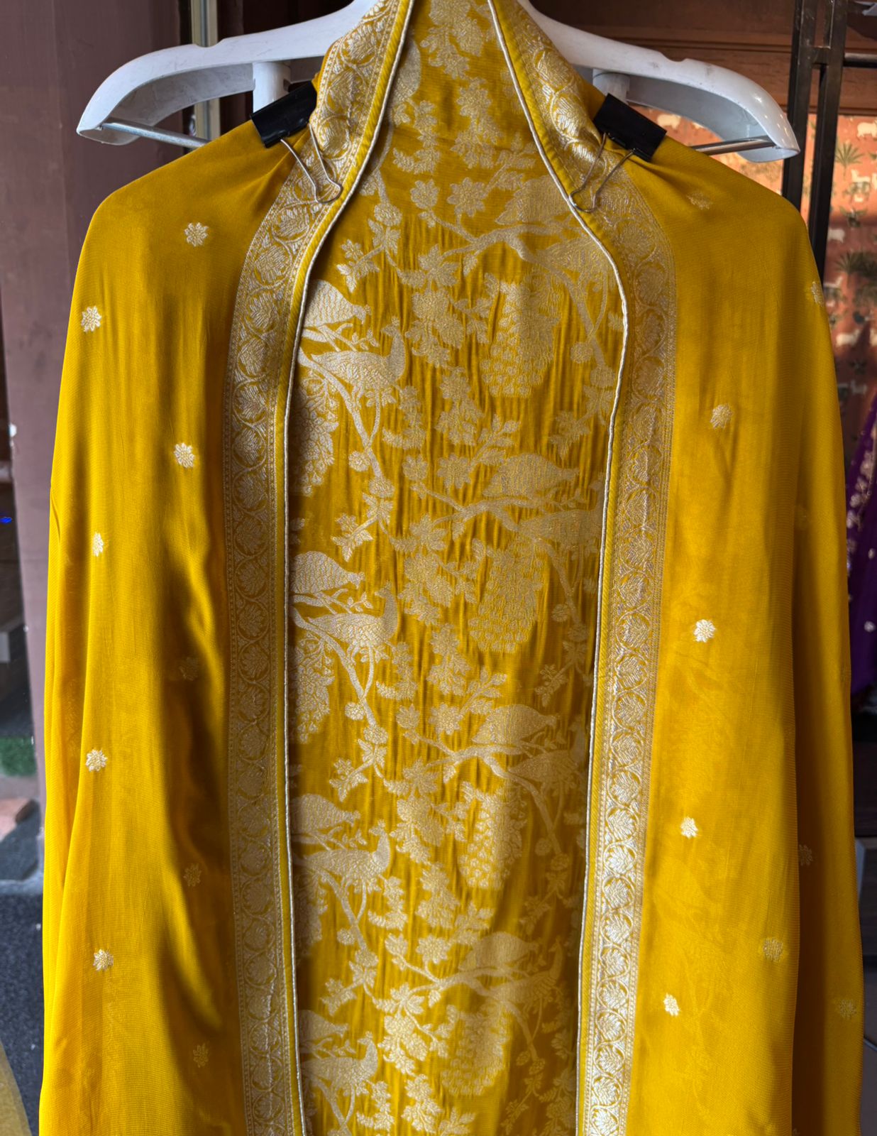 Golden zari woven in a fine Banarasi-style Shirt