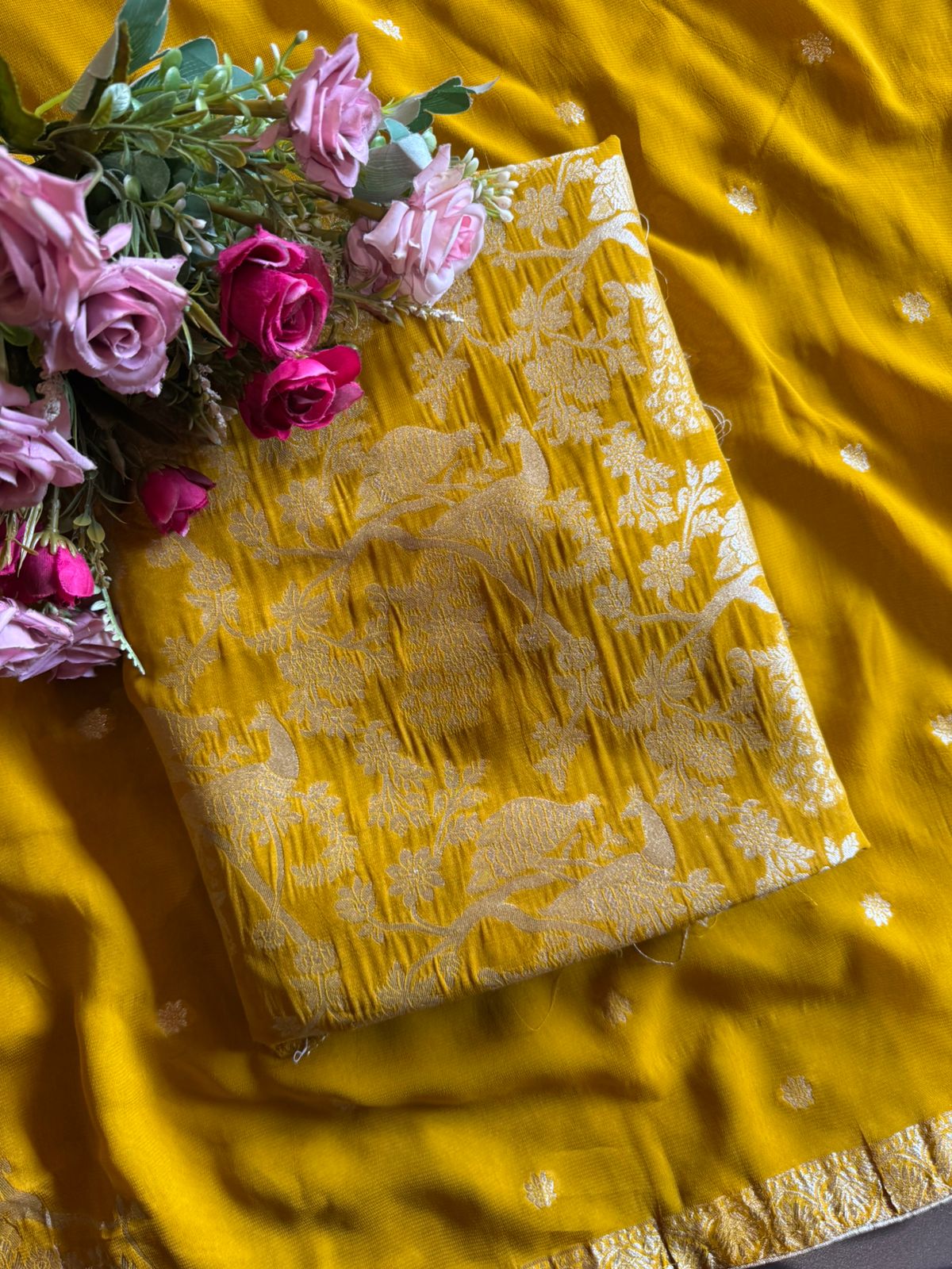 Golden zari woven in a fine Banarasi-style Shirt