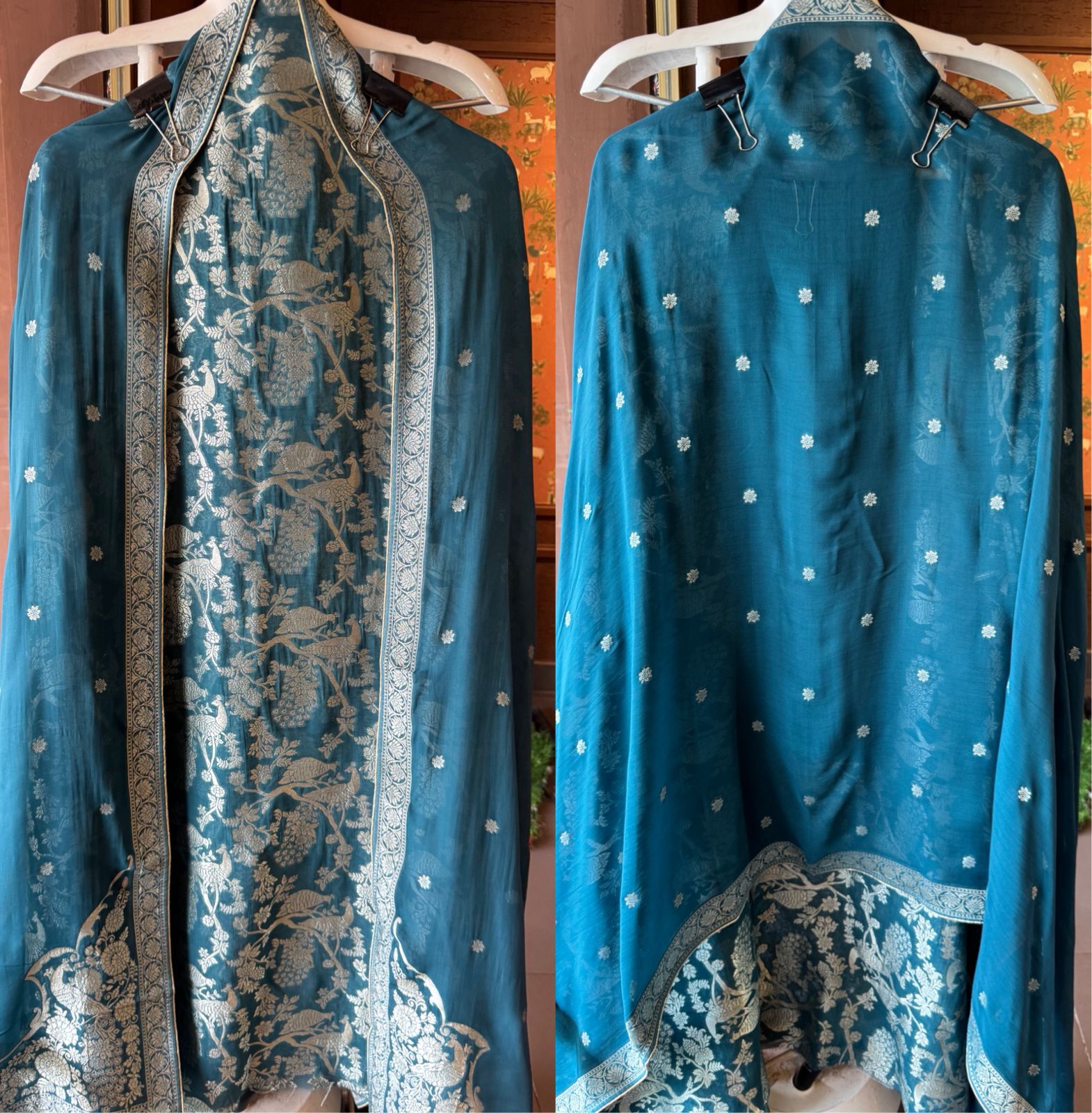 Golden zari woven in a fine Banarasi-style Shirt