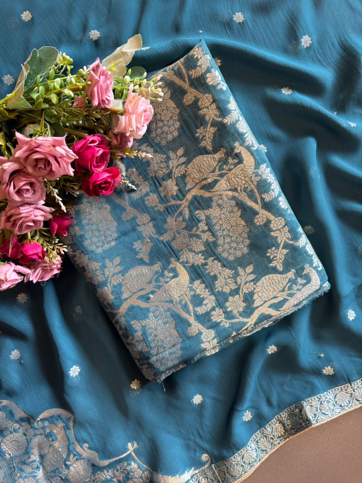 Golden zari woven in a fine Banarasi-style Shirt