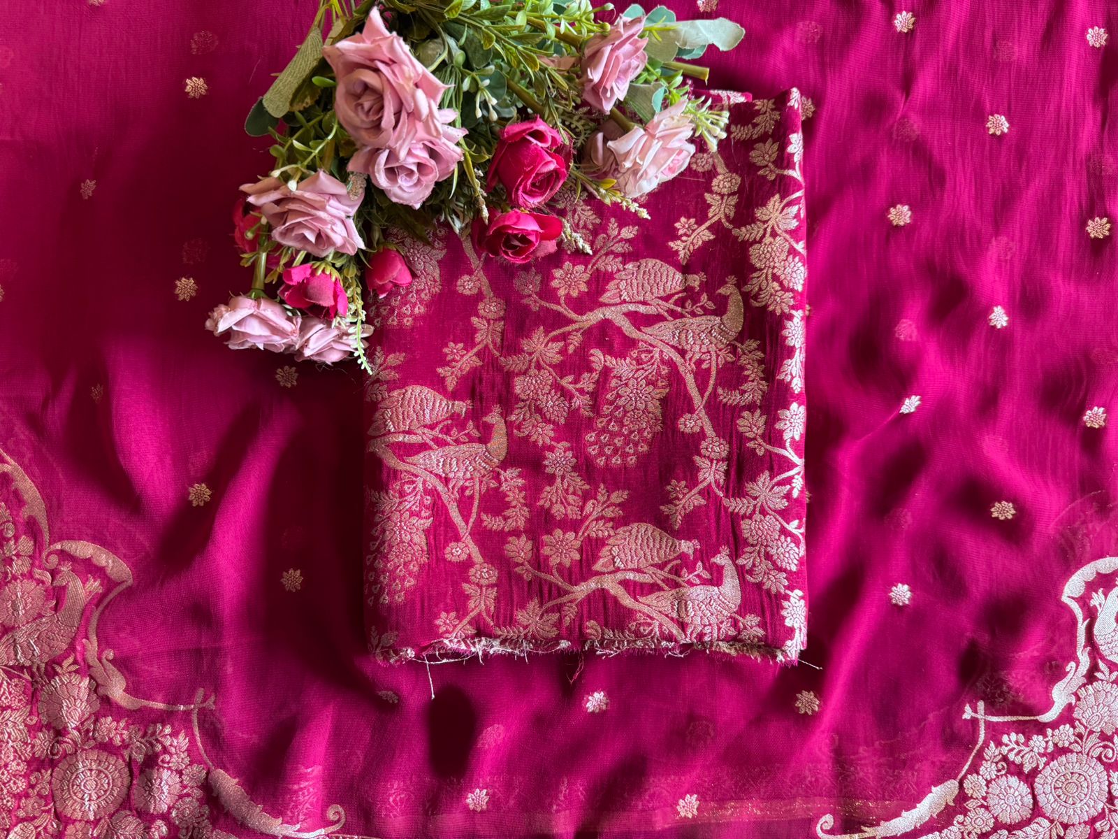 Golden zari woven in a fine Banarasi-style Shirt