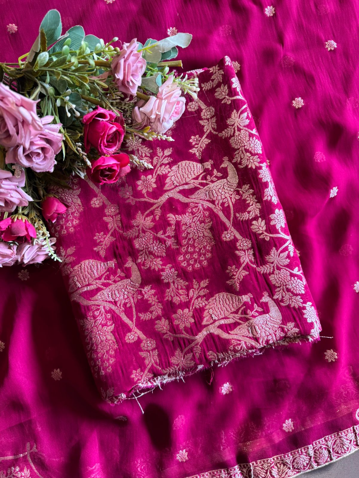 Golden zari woven in a fine Banarasi-style Shirt