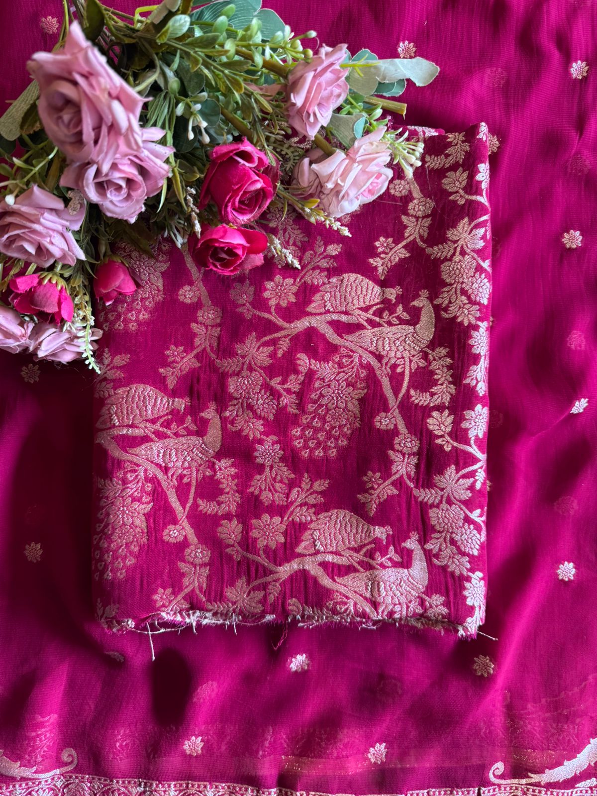 Golden zari woven in a fine Banarasi-style Shirt