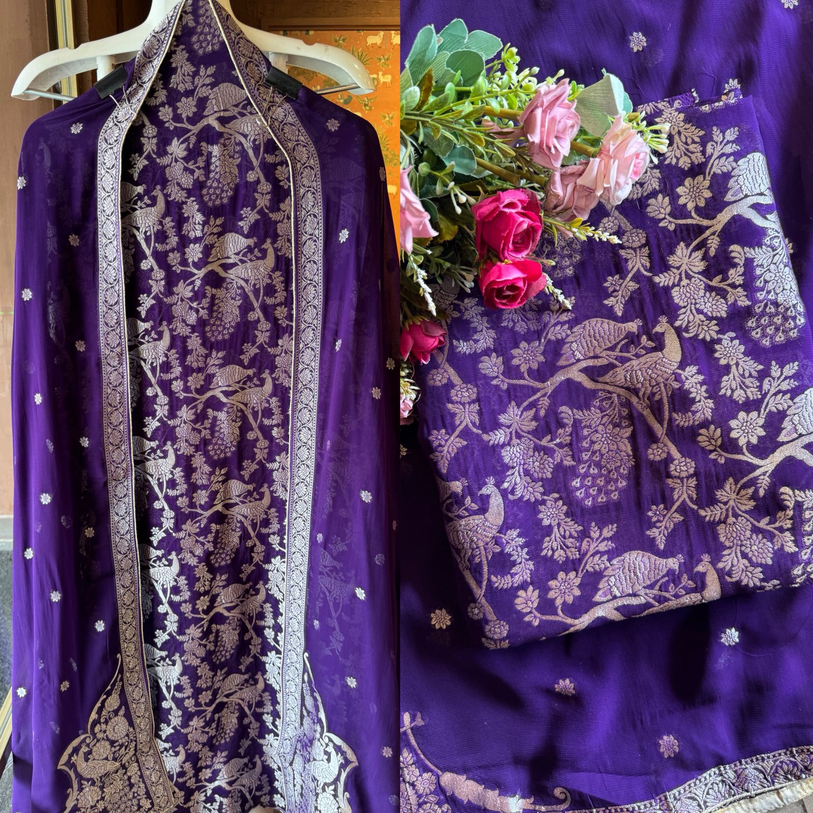 Golden zari woven in a fine Banarasi-style Shirt