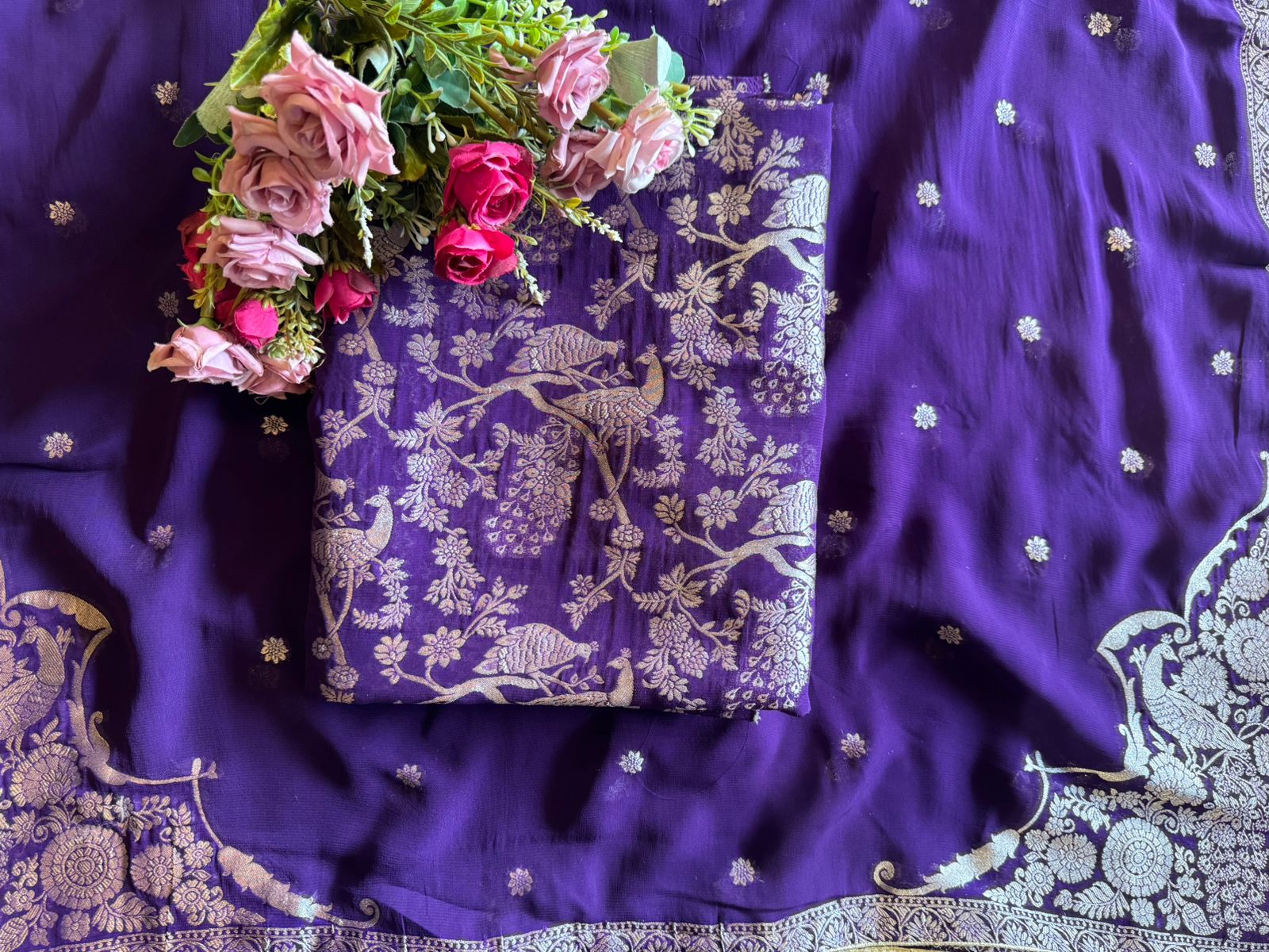 Golden zari woven in a fine Banarasi-style Shirt